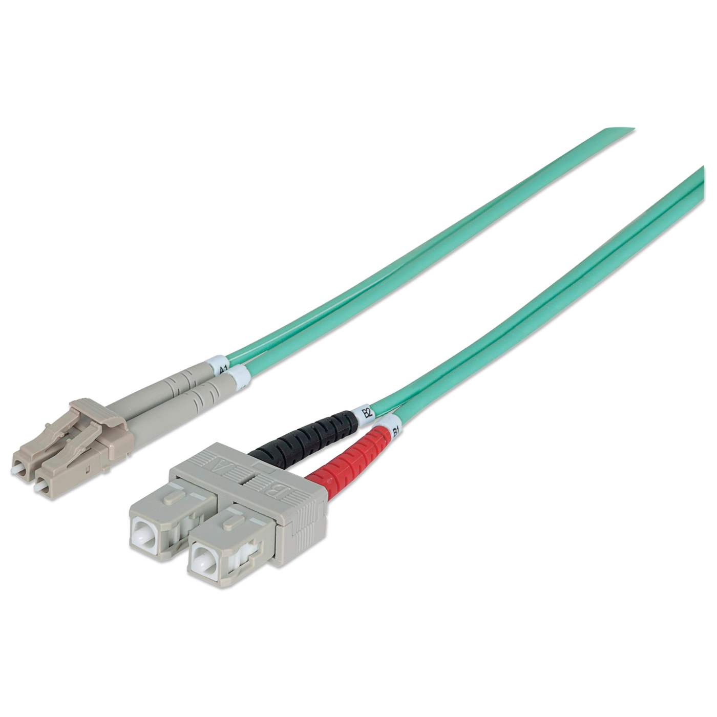 10 m LC to SC UPC Fiber Optic Patch Cable, 3.0 mm, Duplex, LSZH, OM3 Multimode, Aqua Image 1