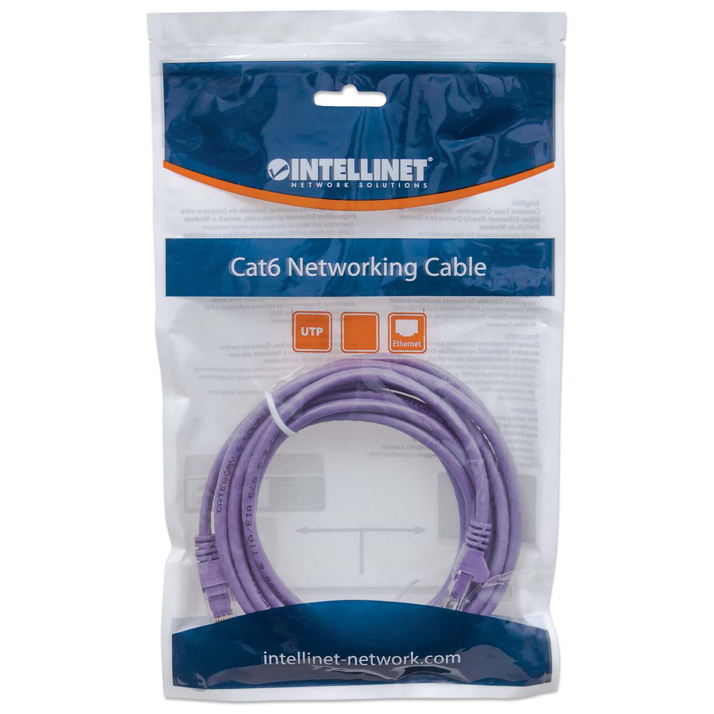 Cat6 U/UTP Network Patch Cable, 0.15 m (0.5 ft.), Purple Packaging Image 2