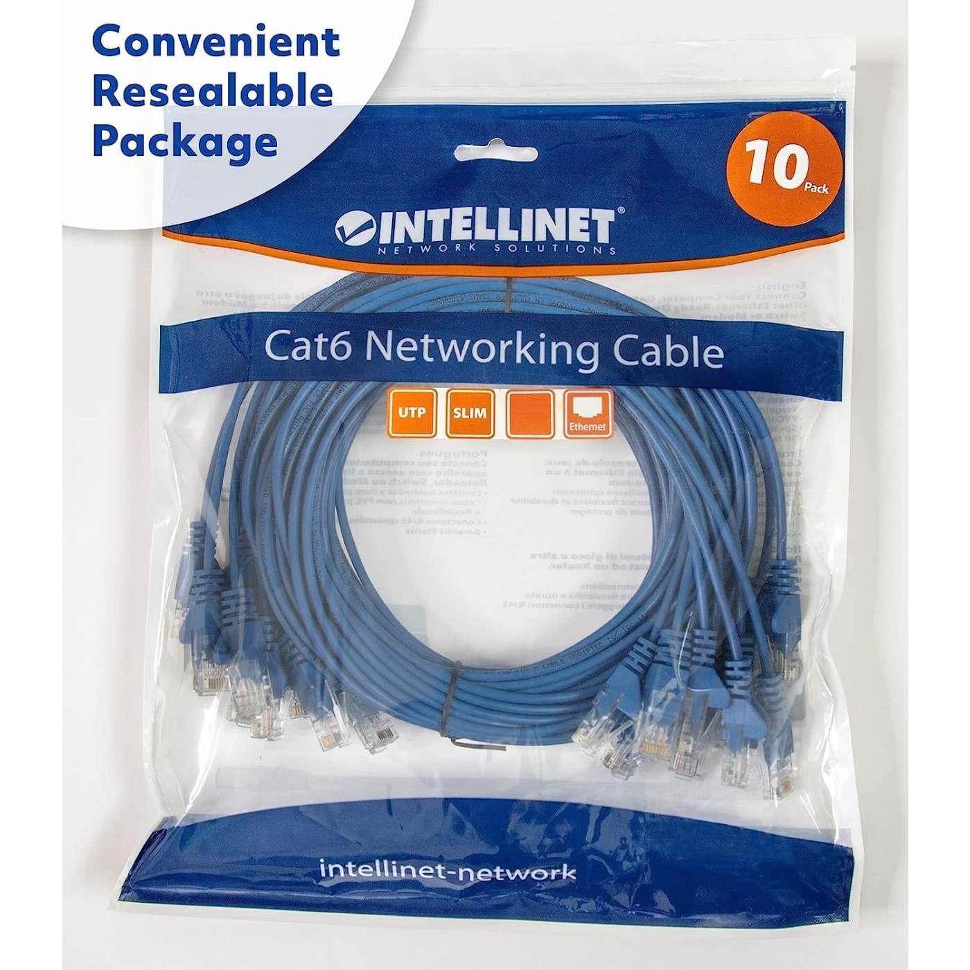 Cat6 U/UTP Slim Network Patch Cable, 20 ft., Blue, 10-Pack Packaging Image 2
