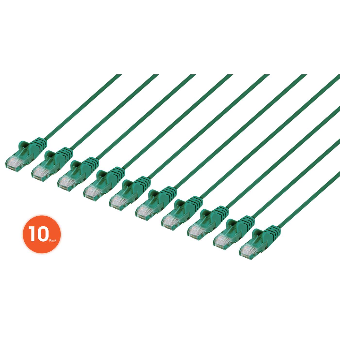 Cat6 U/UTP Slim Network Patch Cable, 3 ft., Green, 10-Pack Image 1