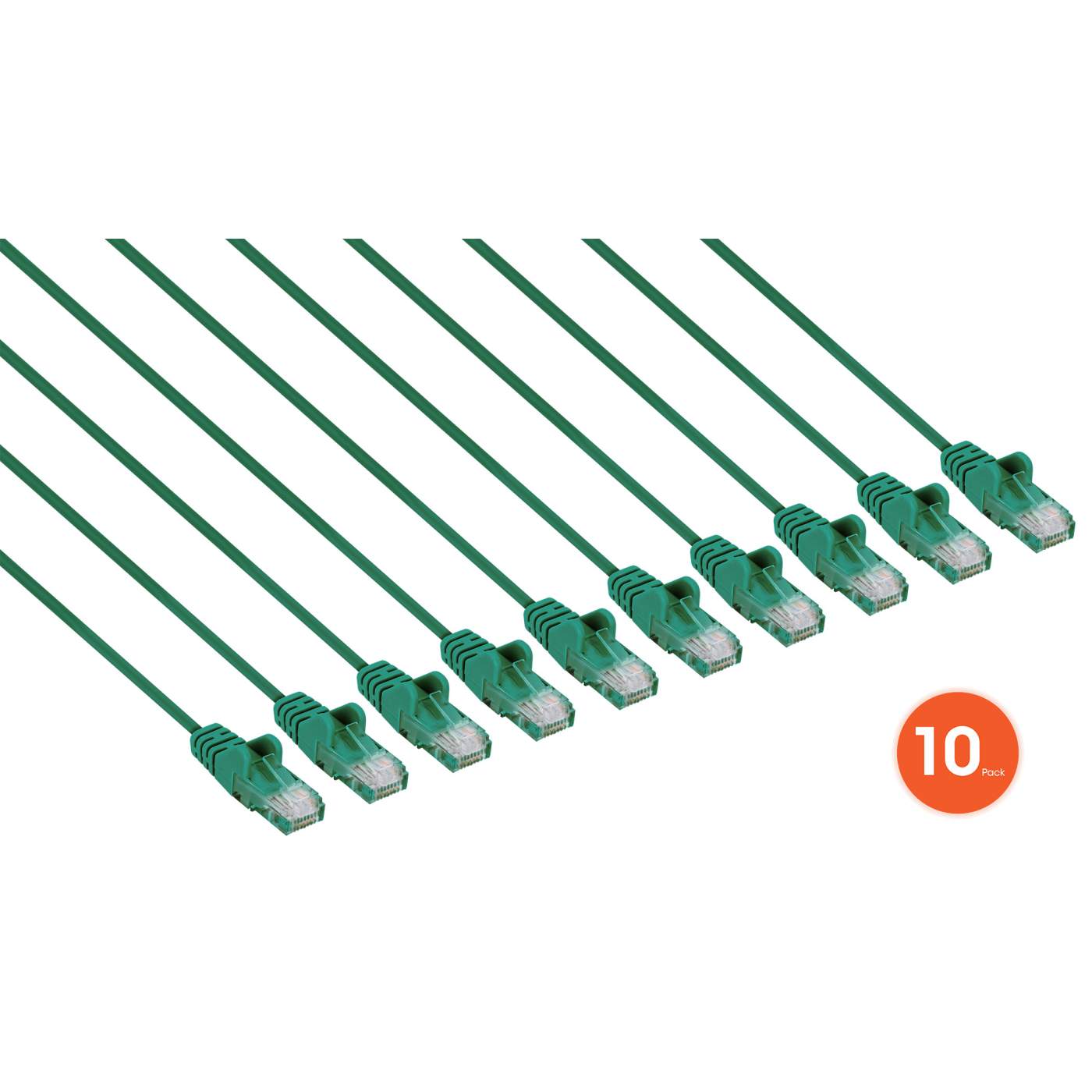 Cat6 U/UTP Slim Network Patch Cable, 3 ft., Green, 10-Pack Image 2