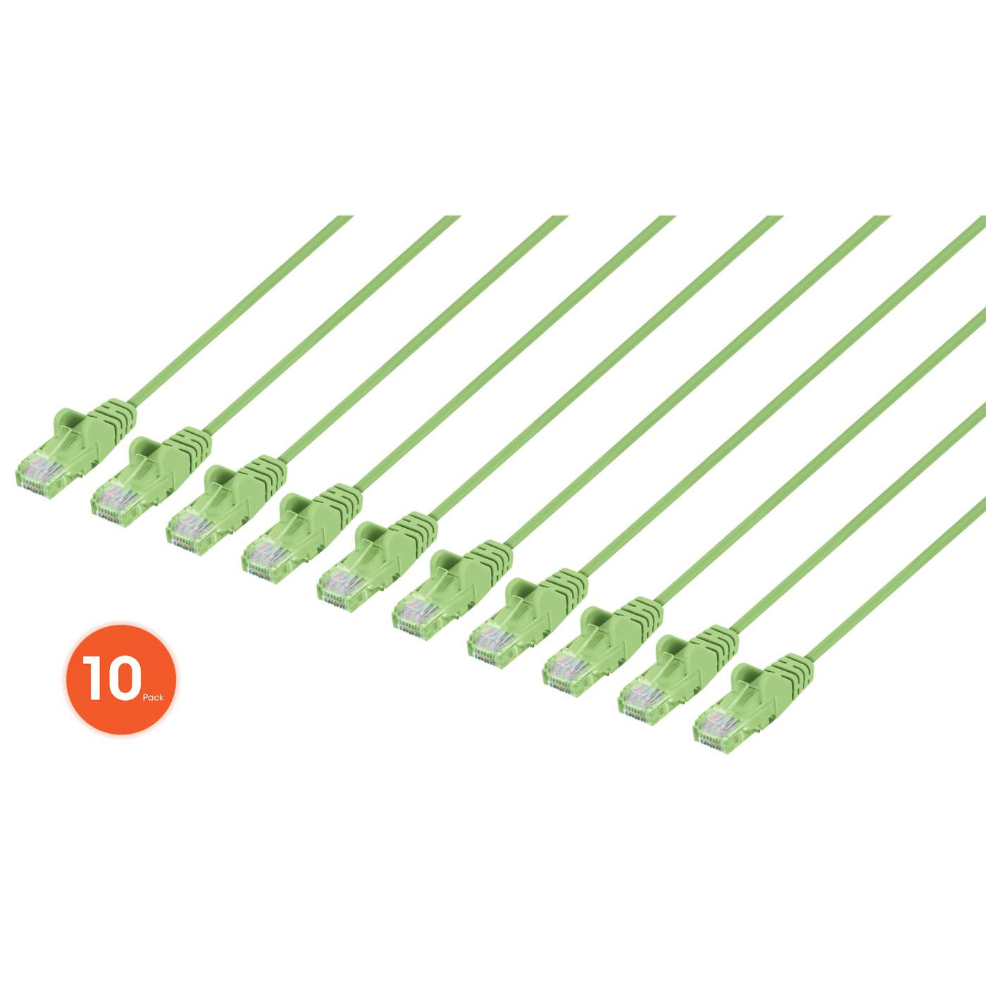Cat6 U/UTP Slim Network Patch Cable, 5 ft., Bright Green, 10-Pack Image 1