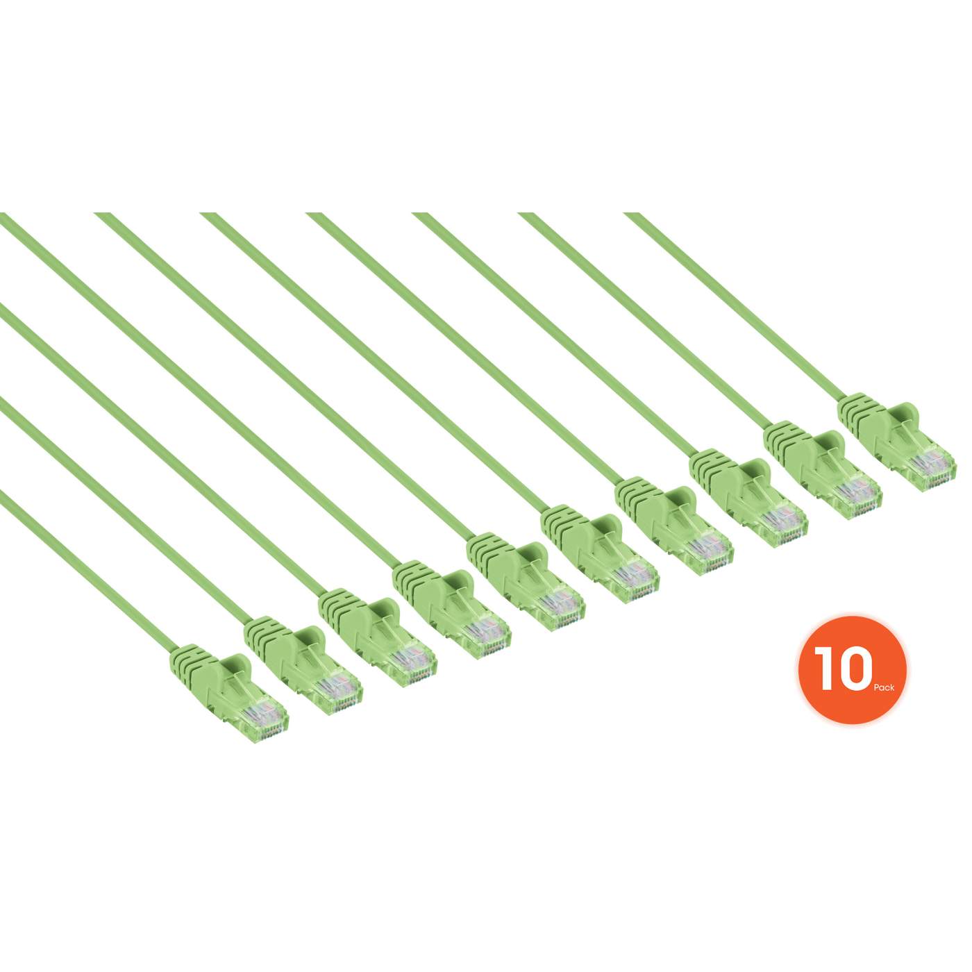 Cat6 U/UTP Slim Network Patch Cable, 5 ft., Bright Green, 10-Pack Image 2