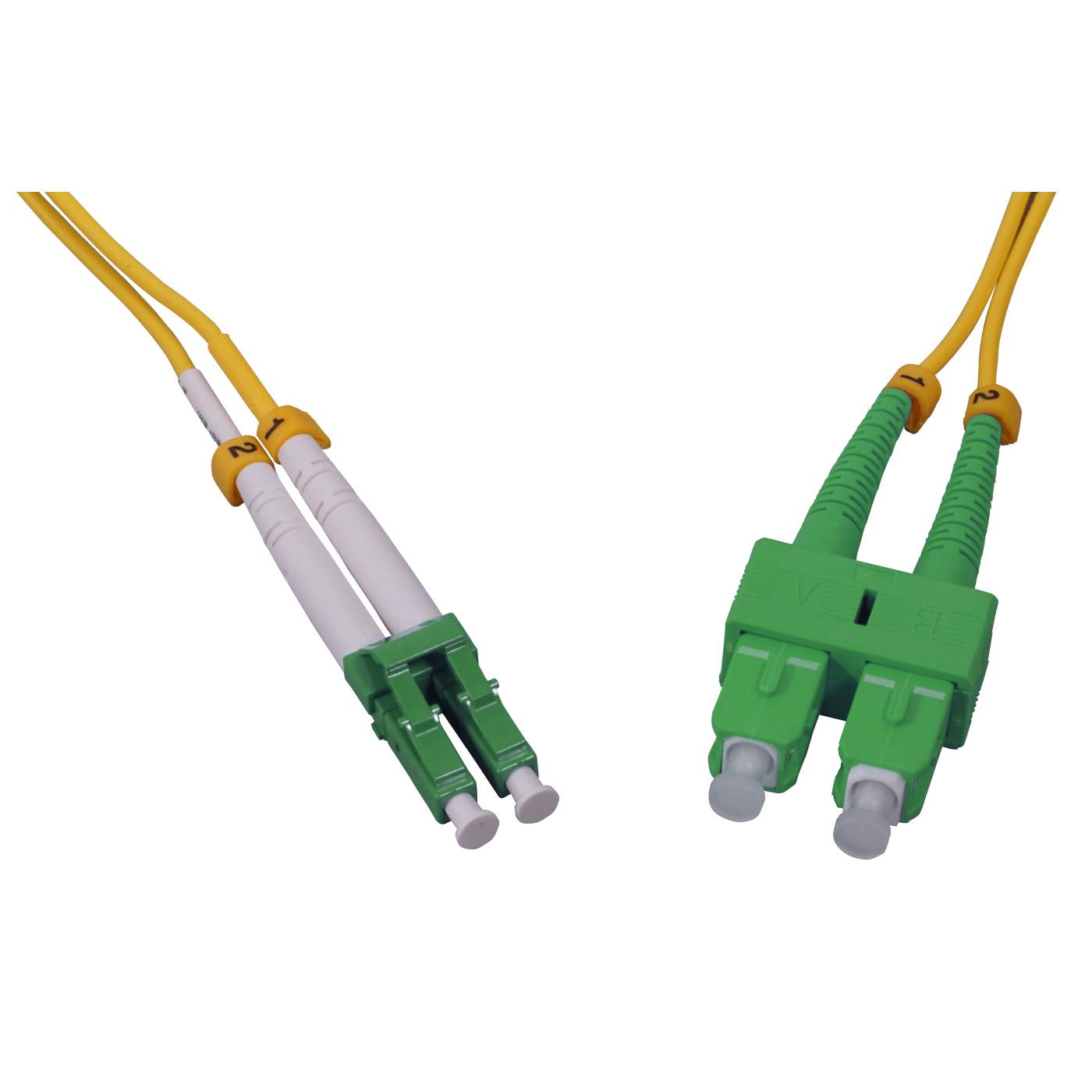 1 m LC to SC APC Fiber Optic Patch Cable, 2.0 mm, Duplex, OFNR, Singlemode BIF, Yellow Image 2