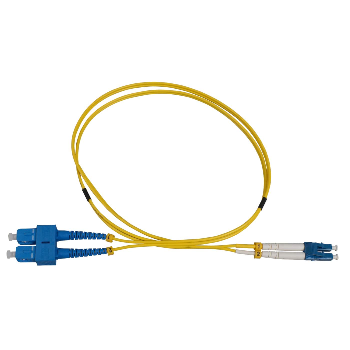 1 m LC to SC UPC Fiber Optic Patch Cable, 2.0 mm, Duplex, OFNR, Singlemode BIF, Yellow Image 3