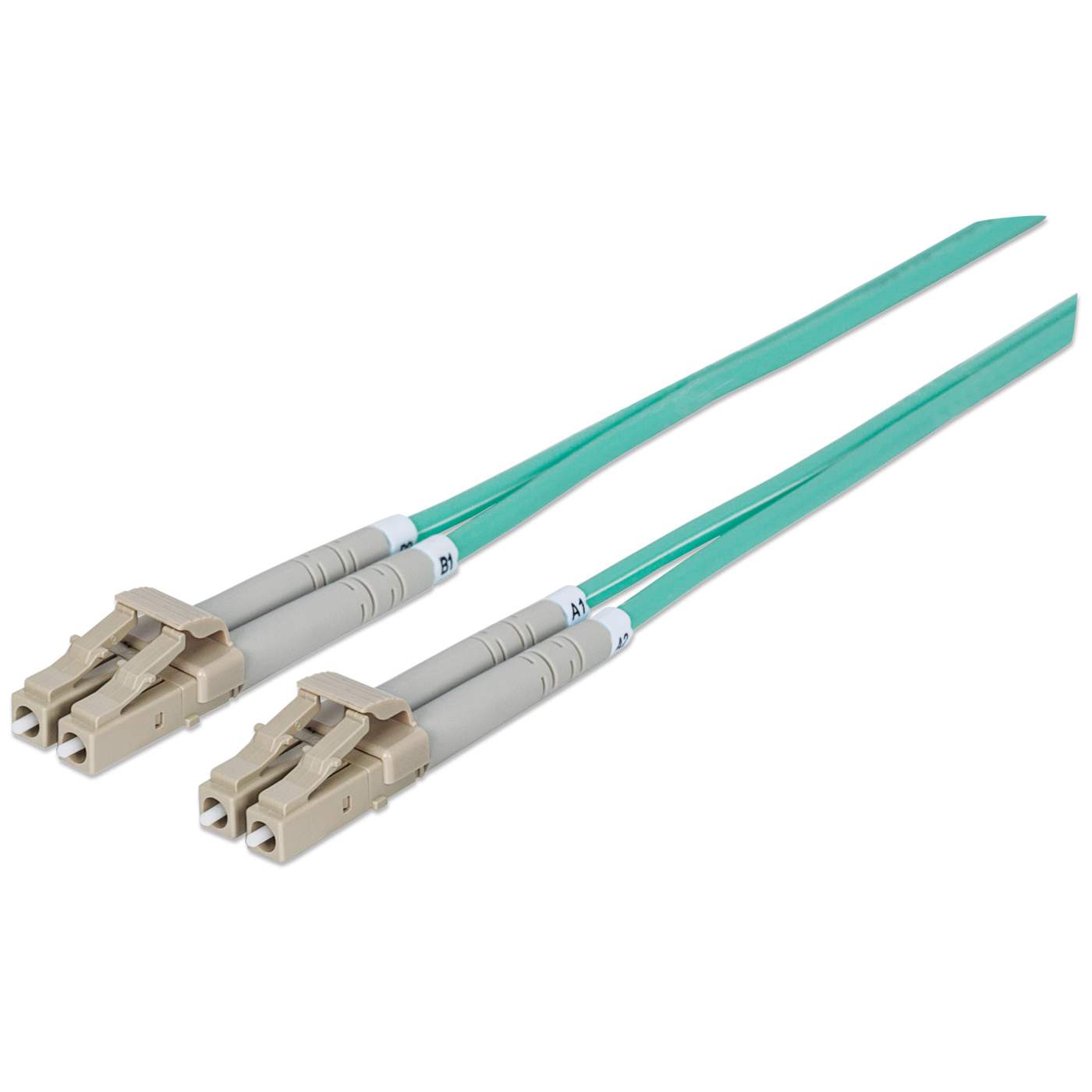 10 m LC to LC UPC Fiber Optic Patch Cable, 3.0 mm, Duplex, LSZH, OM3 Multimode, Aqua Image 1