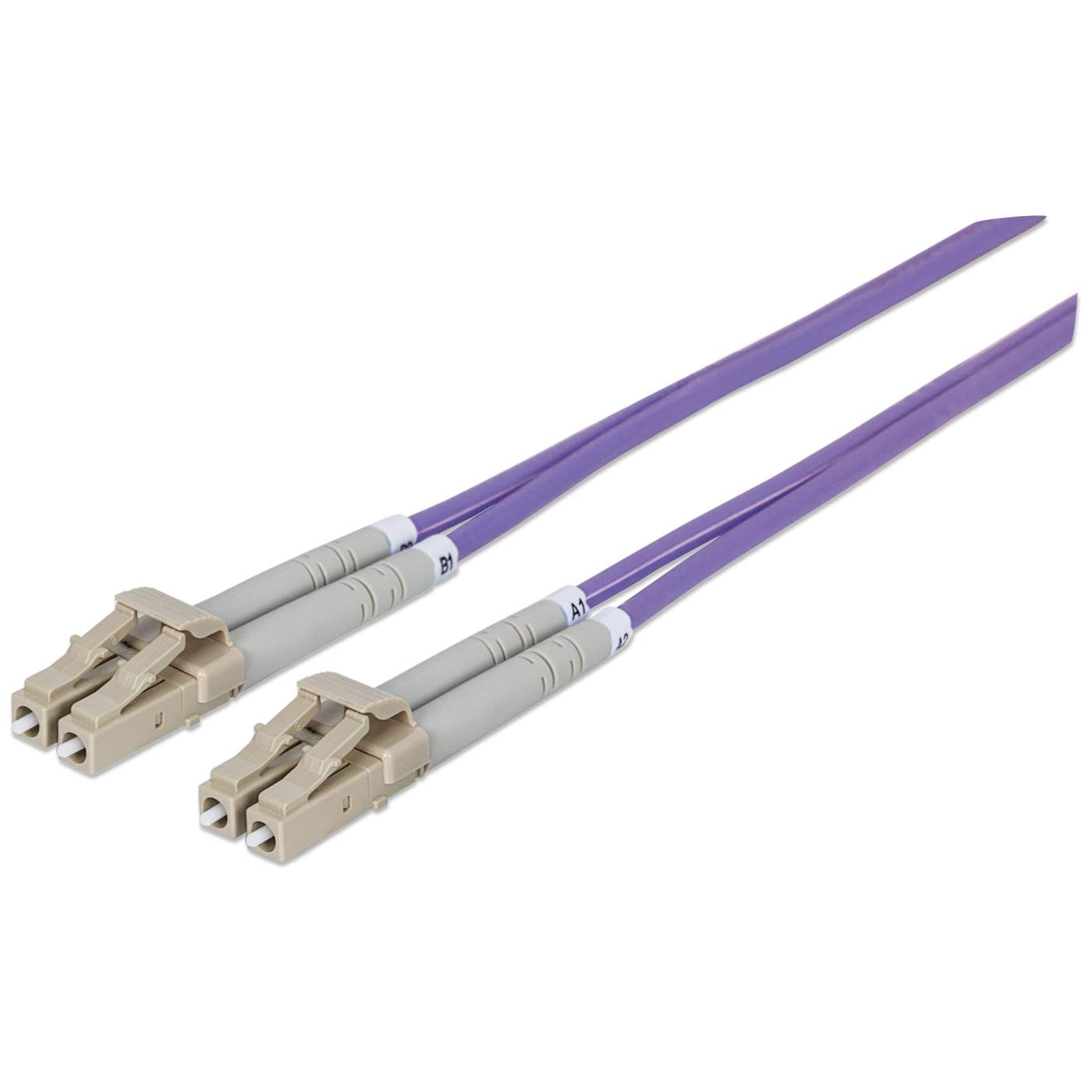 10 m LC to LC UPC Fiber Optic Patch Cable, 3.0 mm, Duplex, LSZH, OM4 Multimode, Violet Image 1