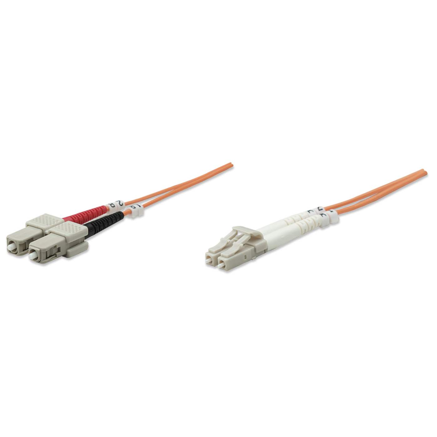 10 m LC to SC UPC Fiber Optic Patch Cable, 3.0 mm, Duplex, LSZH, OM1 Multimode, Orange Image 1