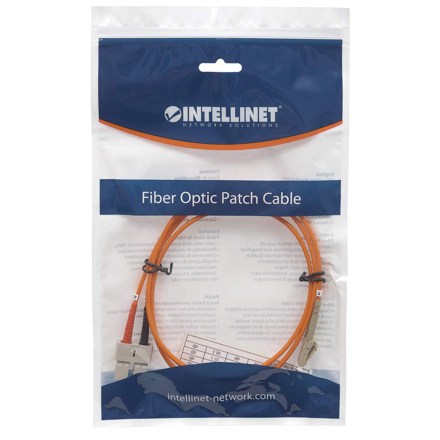 10 m LC to SC UPC Fiber Optic Patch Cable, 3.0 mm, Duplex, LSZH, OM1 Multimode, Orange Packaging Image 2