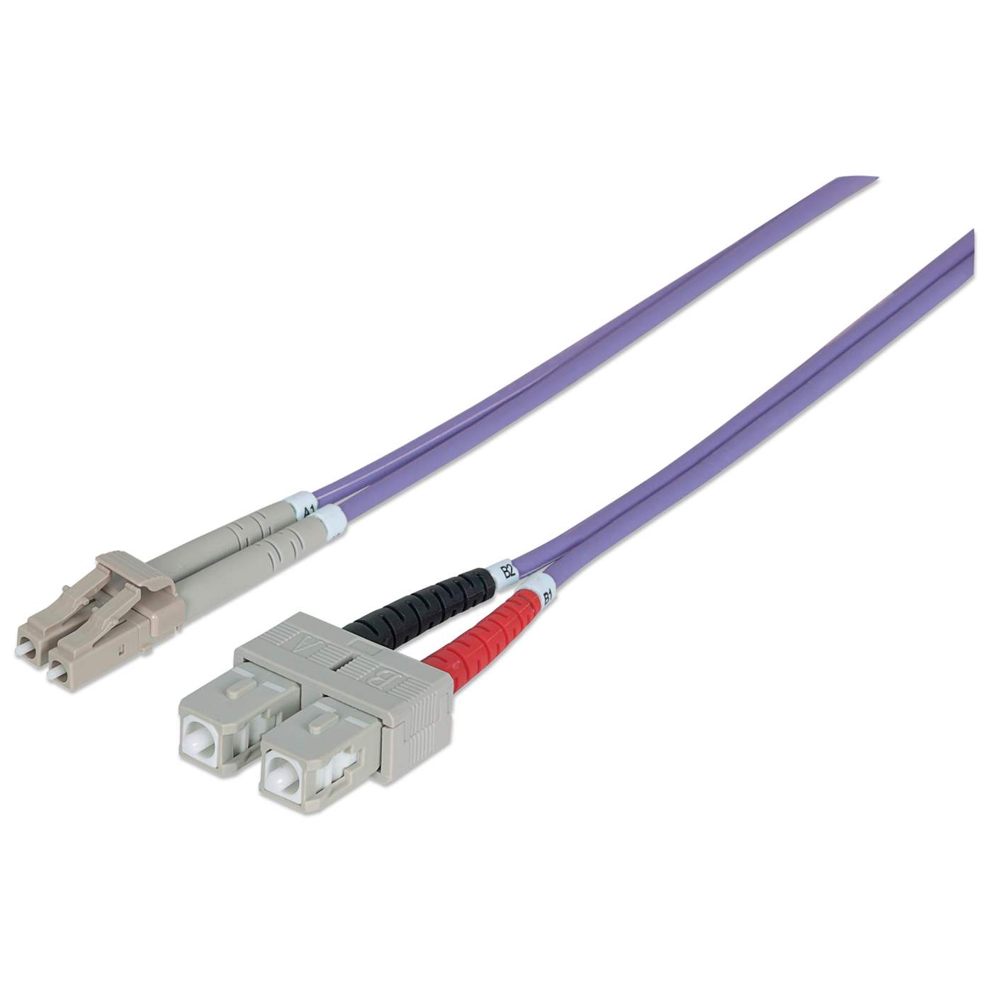 10 m LC to SC UPC Fiber Optic Patch Cable, 3.0 mm, Duplex, LSZH, OM4 Multimode, Violet Image 1