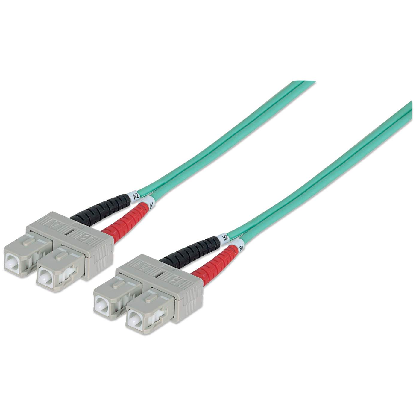 10 m SC to SC UPC Fiber Optic Patch Cable, 3.0 mm, Duplex, LSZH, OM3 Multimode, Aqua Image 1