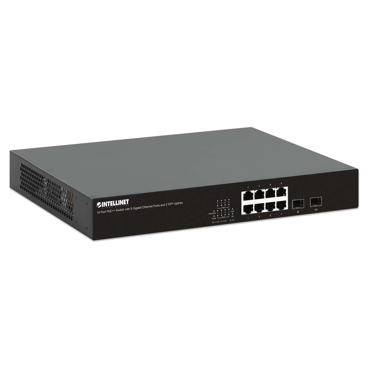 10-Port PoE++ Switch with 8 Gigabit Ethernet Ports and 2 SFP Uplinks Image 2