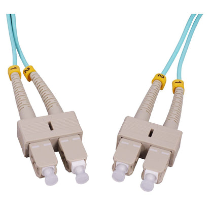 15 m SC to SC UPC Fiber Optic Patch Cable, 2.0 mm, Duplex, OFNR, OM3 Multimode, Aqua Image 2