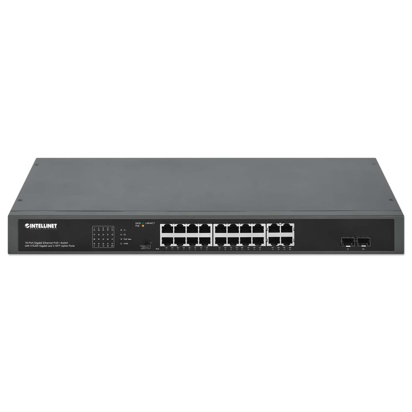 16-Port Gigabit Ethernet PoE+ Switch with 4 RJ45 Gigabit and 2 SFP Uplink Ports Image 4