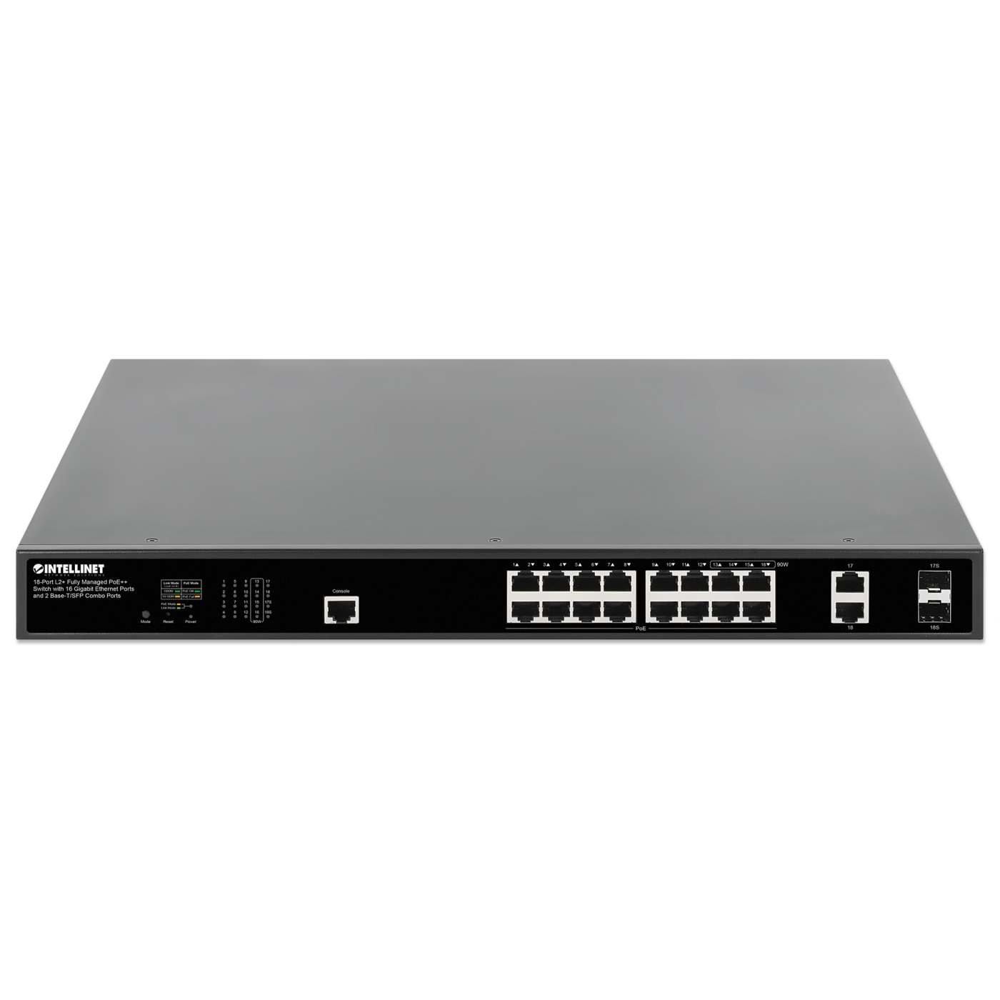 18-Port L2+ Fully Managed PoE++ Switch with 16 Gigabit Ethernet Ports and 2 Base-T/SFP Combo Ports Image 3