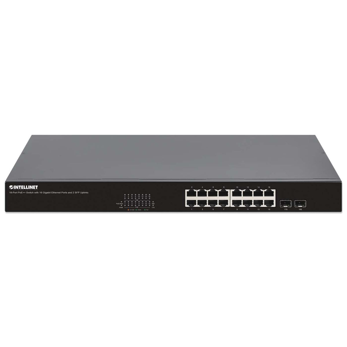 18-Port PoE++ Switch with 16 Gigabit Ethernet Ports and 2 SFP Uplinks Image 3