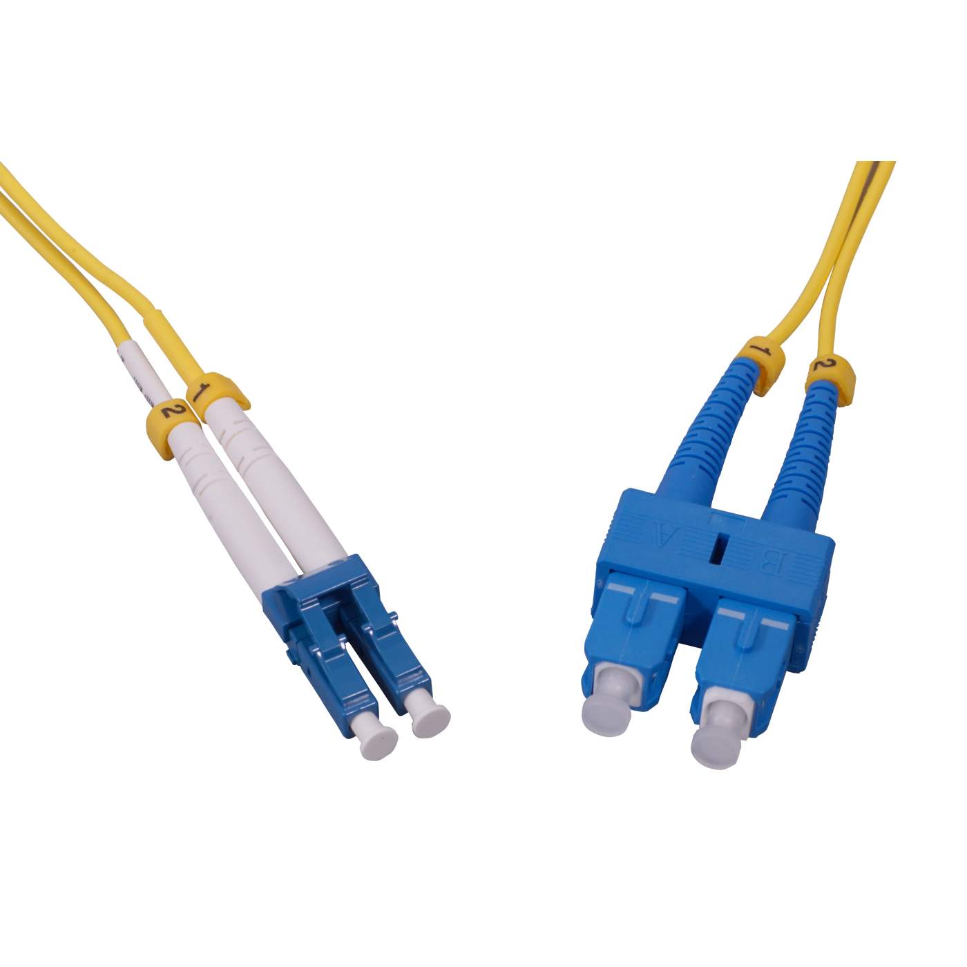 2 m LC to SC UPC Fiber Optic Patch Cable, 2.0 mm, Duplex, OFNR, Singlemode BIF, Yellow Image 2