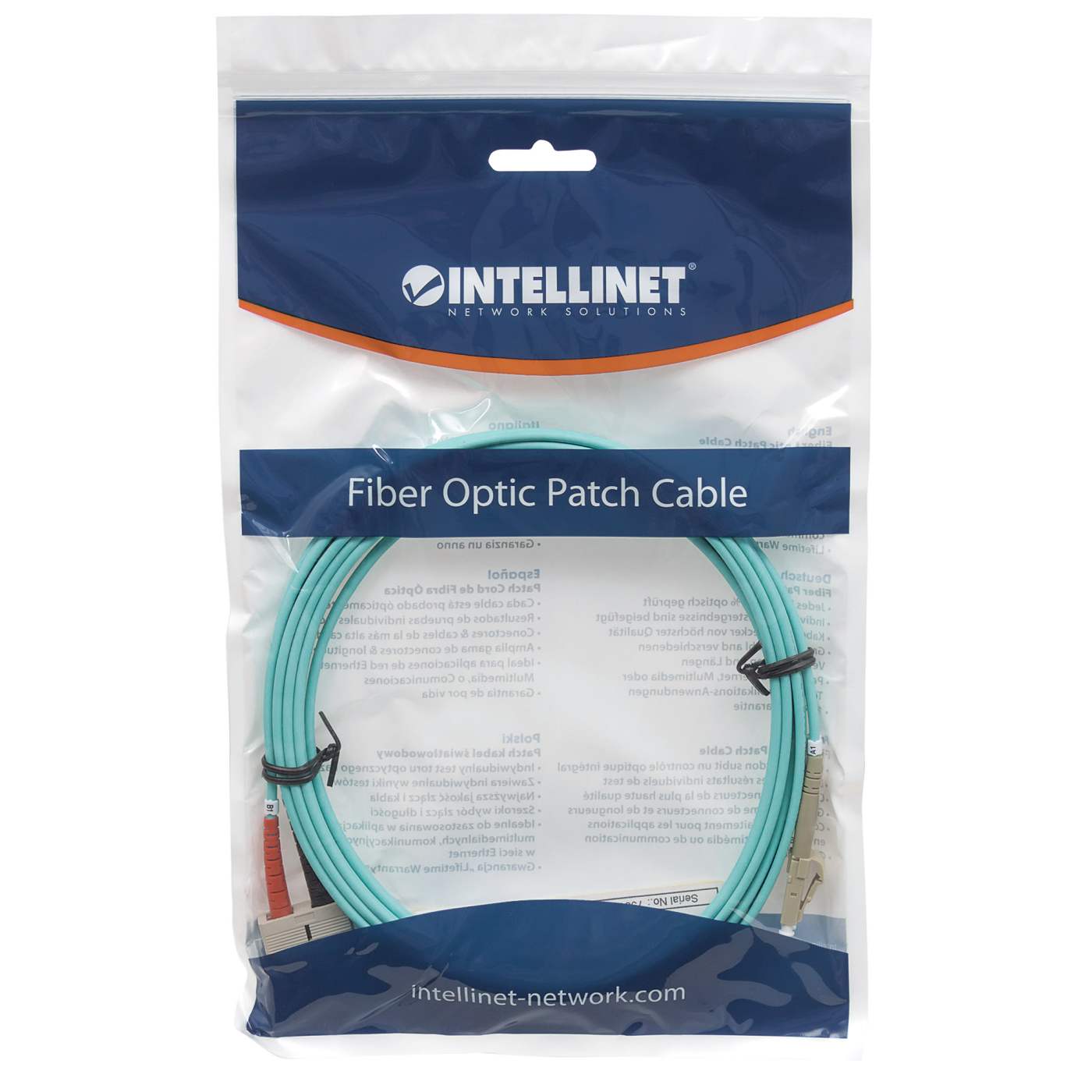 2 m LC to SC UPC Fiber Optic Patch Cable, 3.0 mm, Duplex, LSZH, OM3 Multimode, Aqua Packaging Image 2