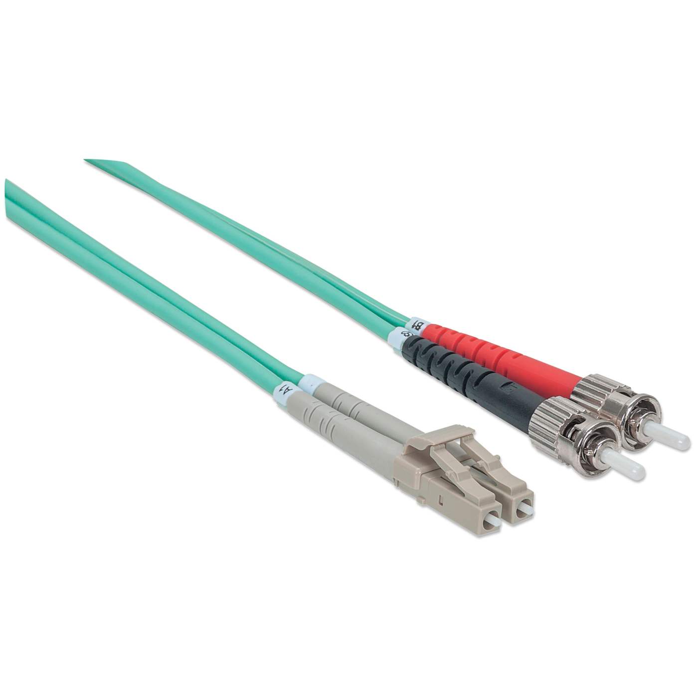 2 m LC to ST UPC Fiber Optic Patch Cable, 3.0 mm, Duplex, LSZH, OM3 Multimode, Aqua Image 3