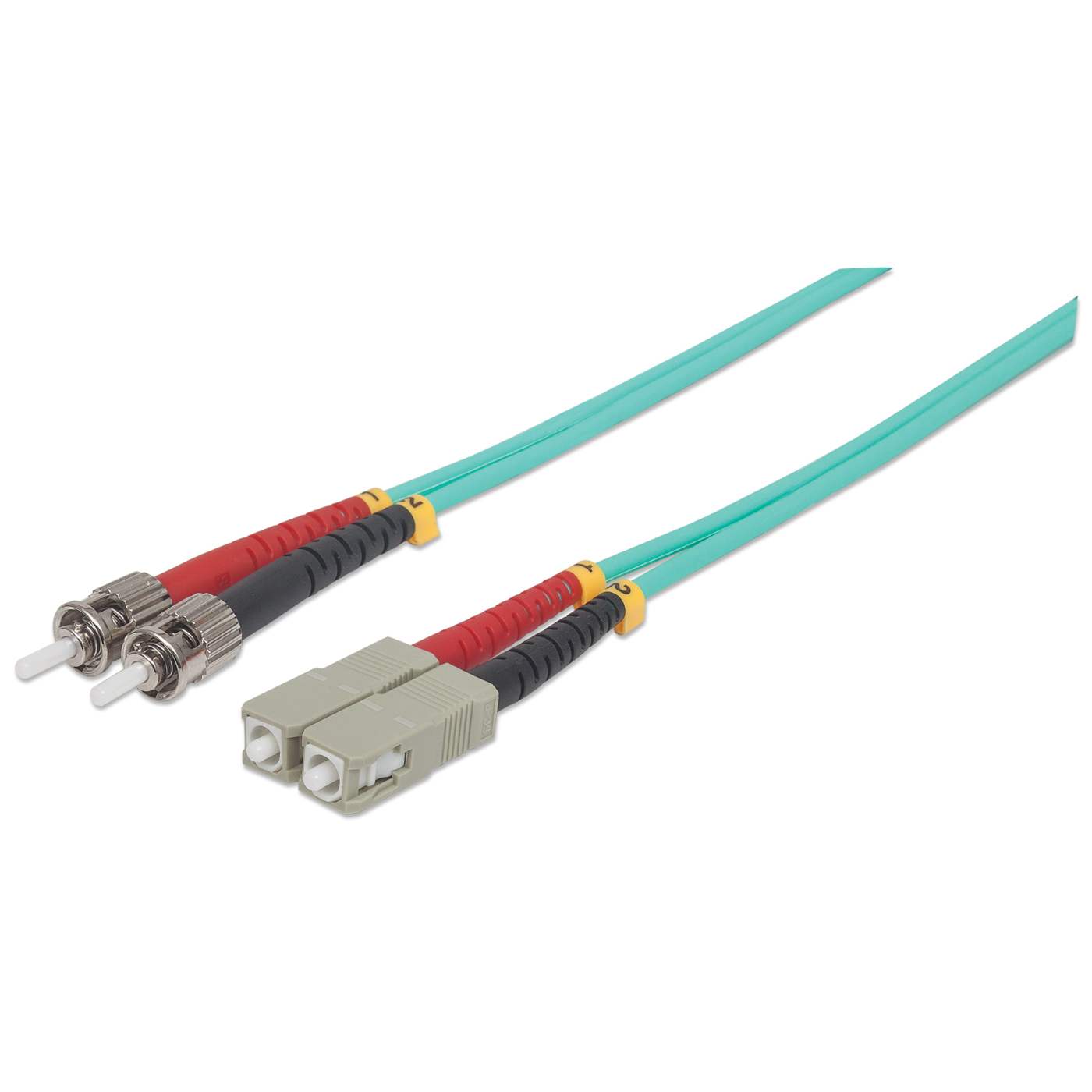 2 m ST to SC UPC Fiber Optic Patch Cable, 3.0 mm, Duplex, LSZH, OM3 Multimode, Aqua Image 1