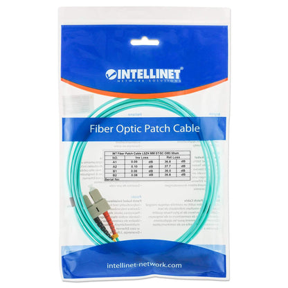 2 m ST to SC UPC Fiber Optic Patch Cable, 3.0 mm, Duplex, LSZH, OM3 Multimode, Aqua Packaging Image 2