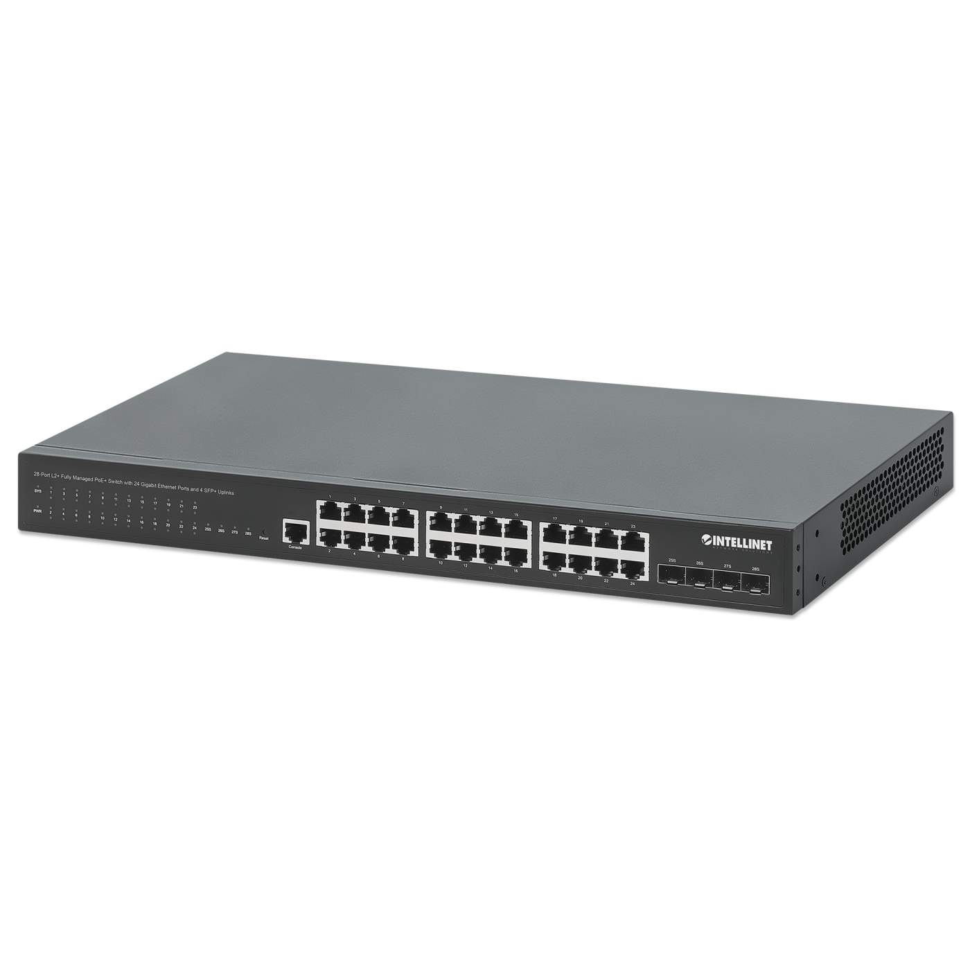 28-Port L2+ Fully Managed PoE+ Switch with 24 Gigabit Ethernet Ports and 4 SFP+ Uplinks Image 1