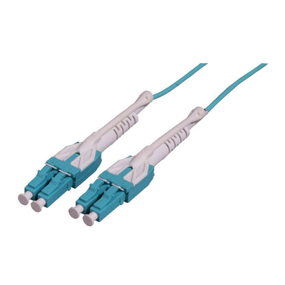 3 m LC to LC UPC Fiber Optic Patch Cable, Uniboot Pull-push tab, 2.0 mm, Duplex, OFNR, OM4 Multimode, Aqua Image 1