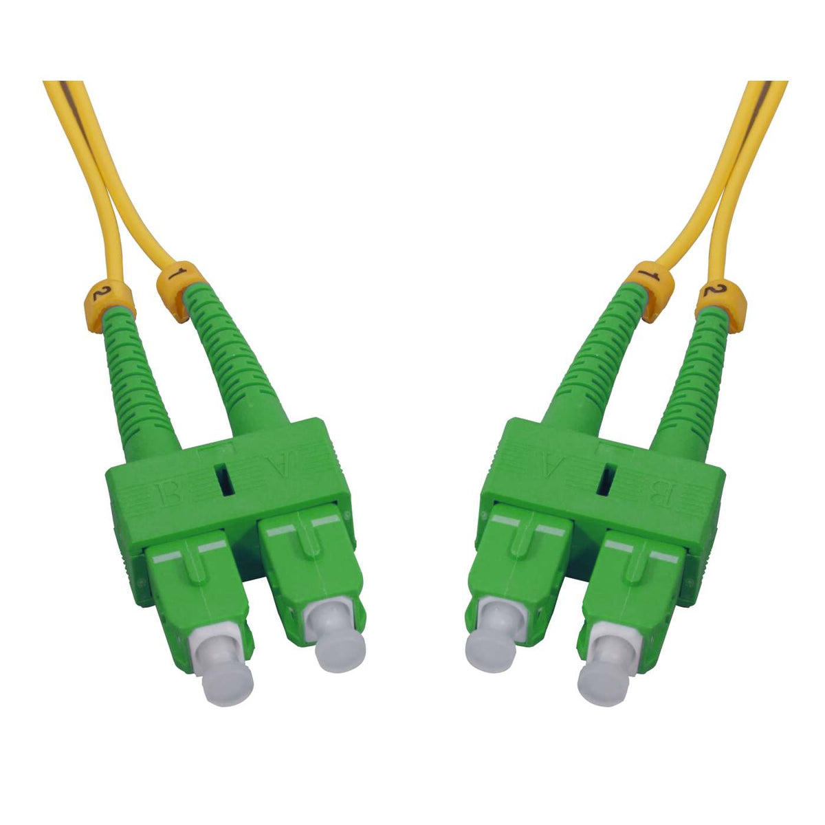 3 m SC to SC APC Fiber Optic Patch Cable, 2.0 mm, Duplex, OFNR, Singlemode BIF, Yellow Image 2