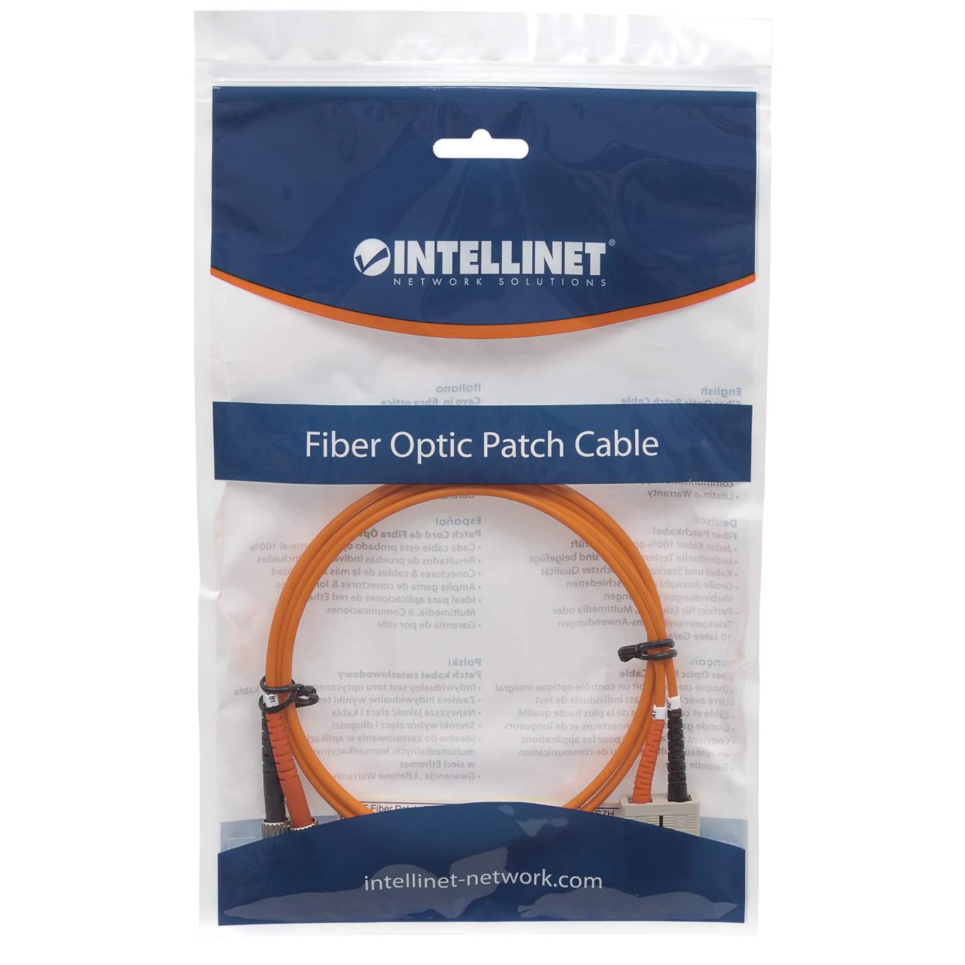 3 m ST to SC UPC Fiber Optic Patch Cable, 3.0 mm, Duplex, LSZH, OM1 Multimode, Orange Packaging Image 2