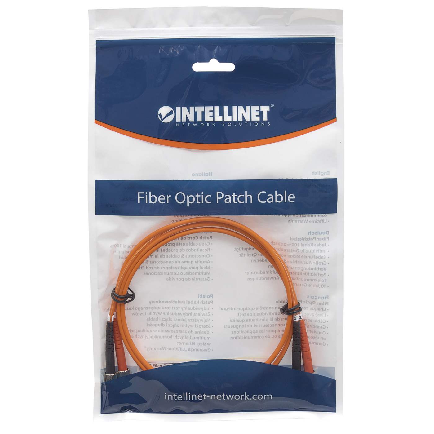 3 m ST to ST UPC Fiber Optic Patch Cable, 3.0 mm, Duplex, LSZH, OM1 Multimode, Orange Packaging Image 2