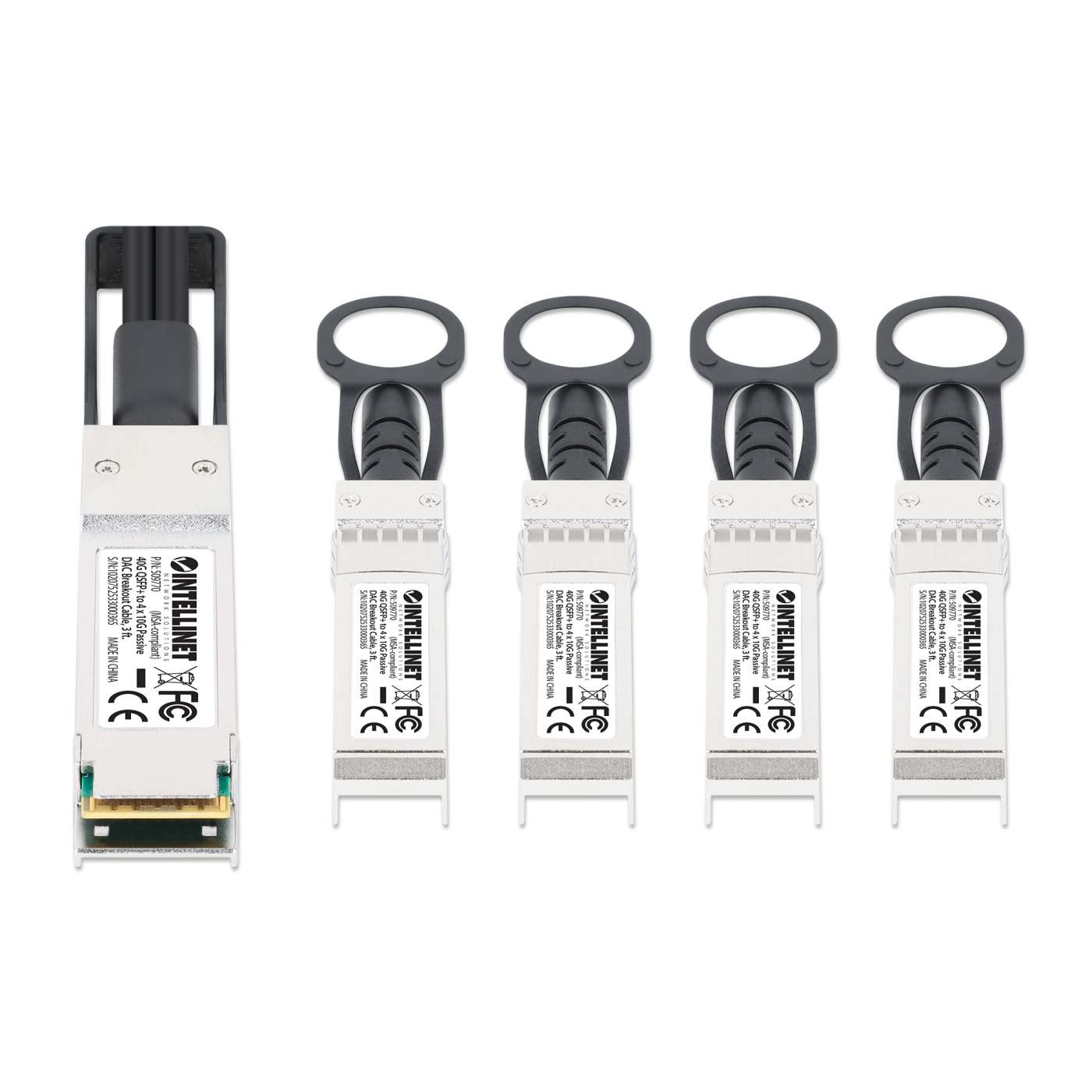 40G QSFP+ to 4 x 10G SFP+ Passive DAC Breakout Cable, 3 ft. Image 3