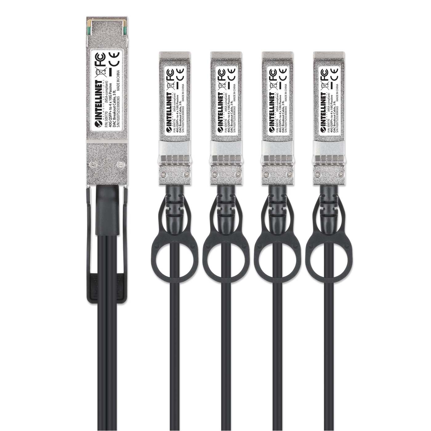 40G QSFP+ to 4 x 10G SFP+ Passive DAC Breakout Cable, 3 ft. Image 4