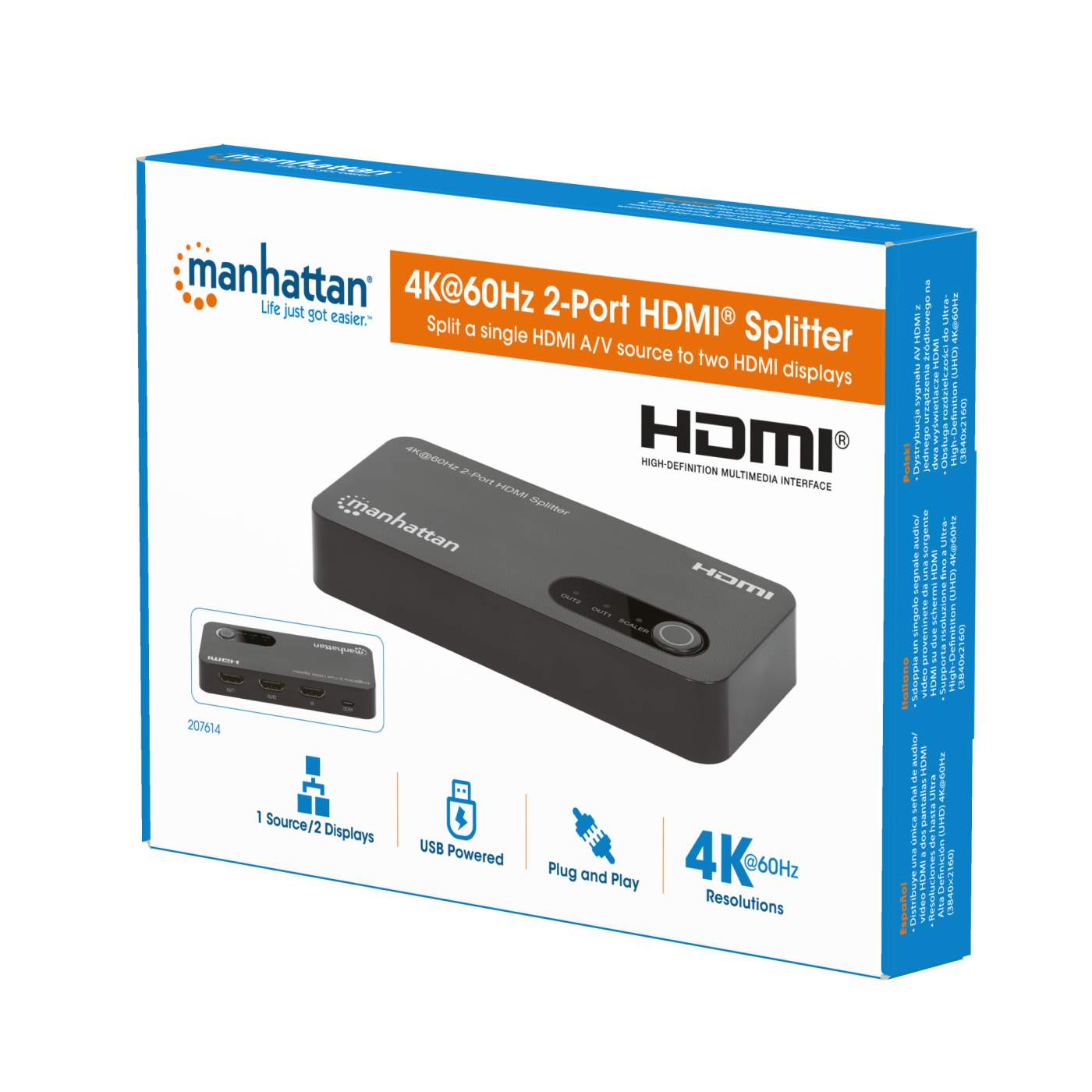 4K@60Hz 2-Port HDMI Splitter with Downscaling Packaging Image 2