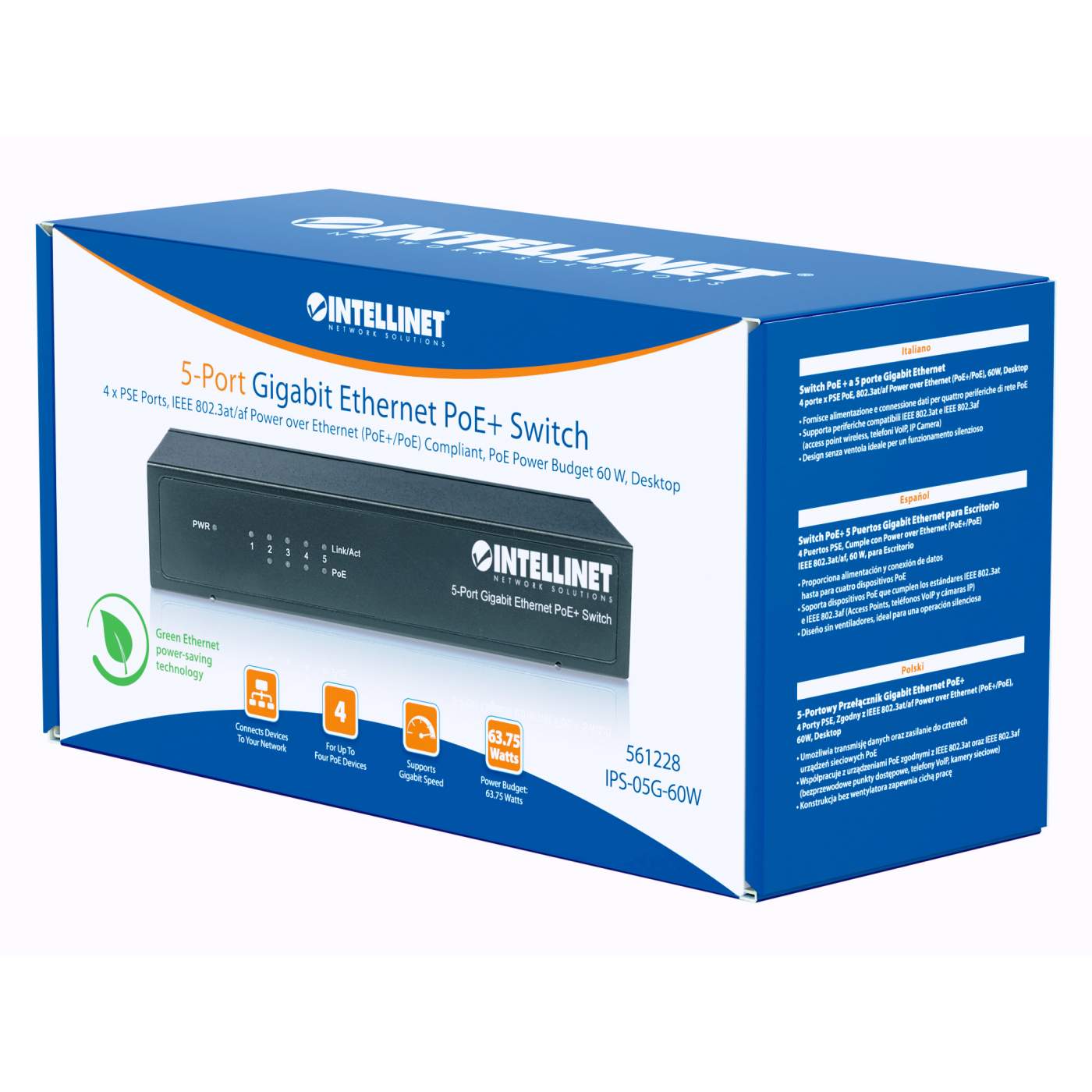 5-Port Gigabit Ethernet PoE+ Switch Packaging Image 2