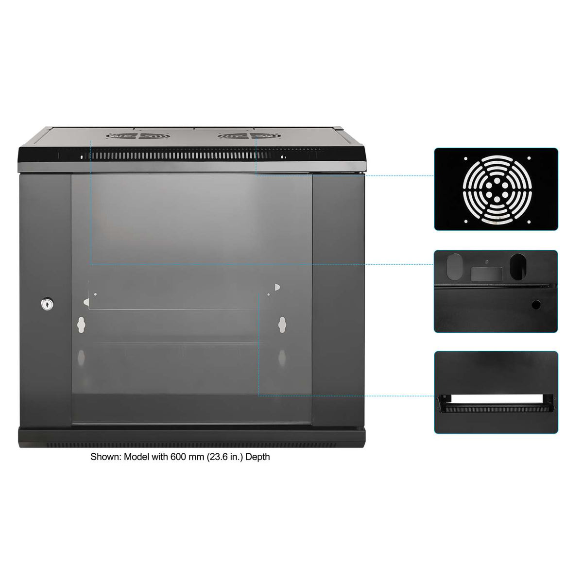 9U 19" Wall Mount Network Cabinet, Standard Line, 450 mm (17.7 in.) Depth, Black Image 6