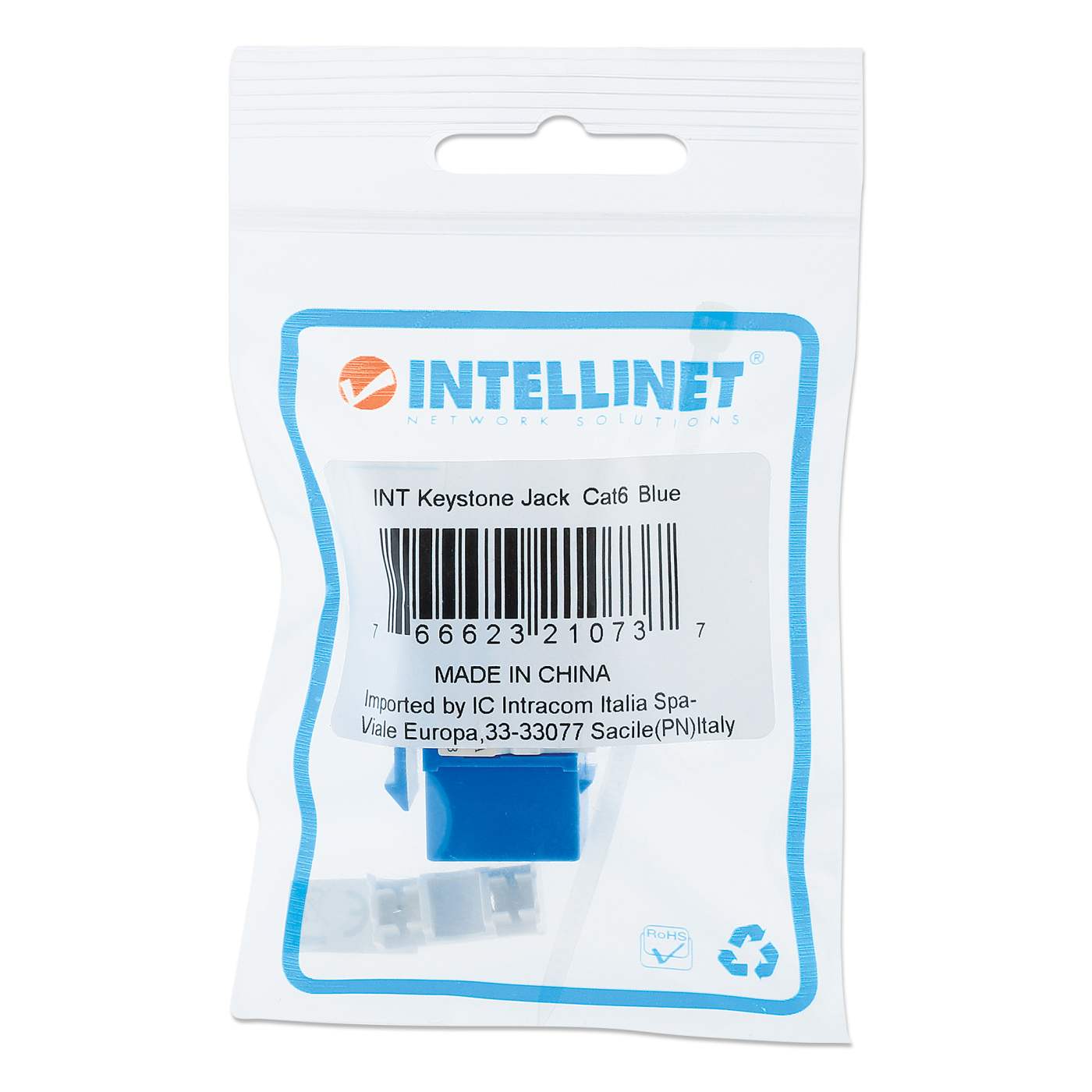Cat6 Punch-Down Keystone Jack, Blue Packaging Image 2