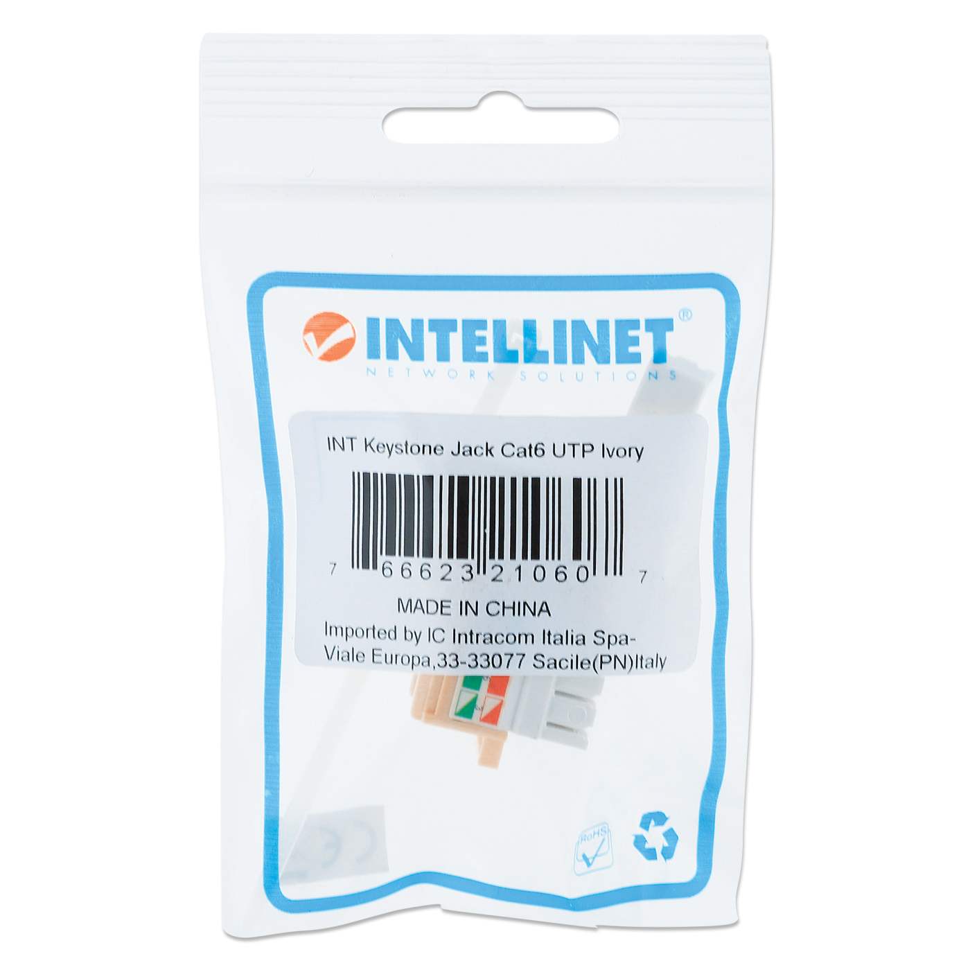 Cat6 Punch-Down Keystone Jack, Ivory Packaging Image 2