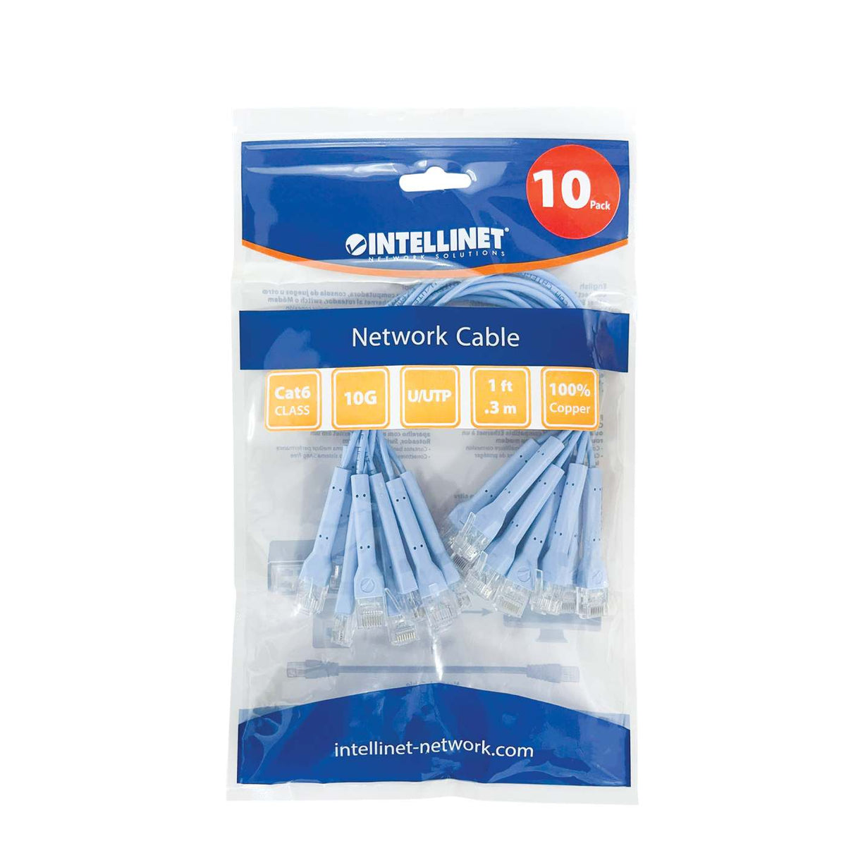 Cat6 U/UTP FlexiBoot Slim Network Patch Cable, 1 ft., Blue, 10-Pack Packaging Image 2