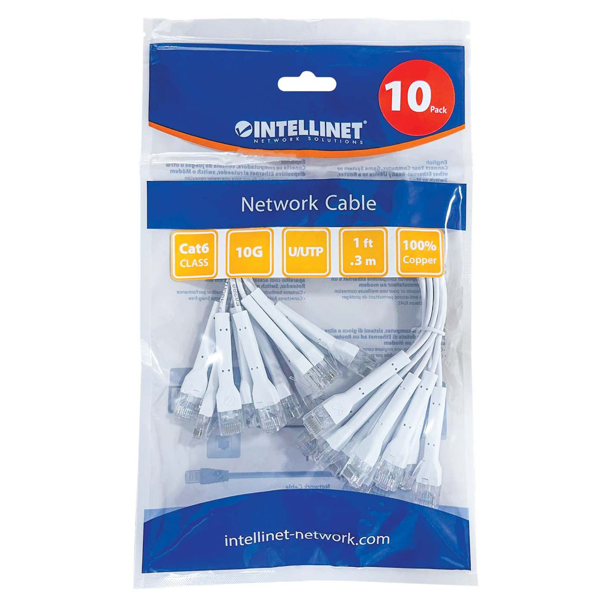 Cat6 U/UTP FlexiBoot Slim Network Patch Cable, 1 ft., White, 10-Pack Packaging Image 2