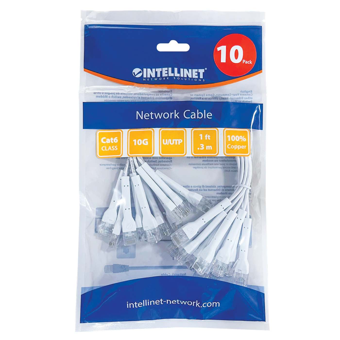 Cat6 U/UTP FlexiBoot Slim Network Patch Cable, 1 ft., White, 10-Pack Packaging Image 2