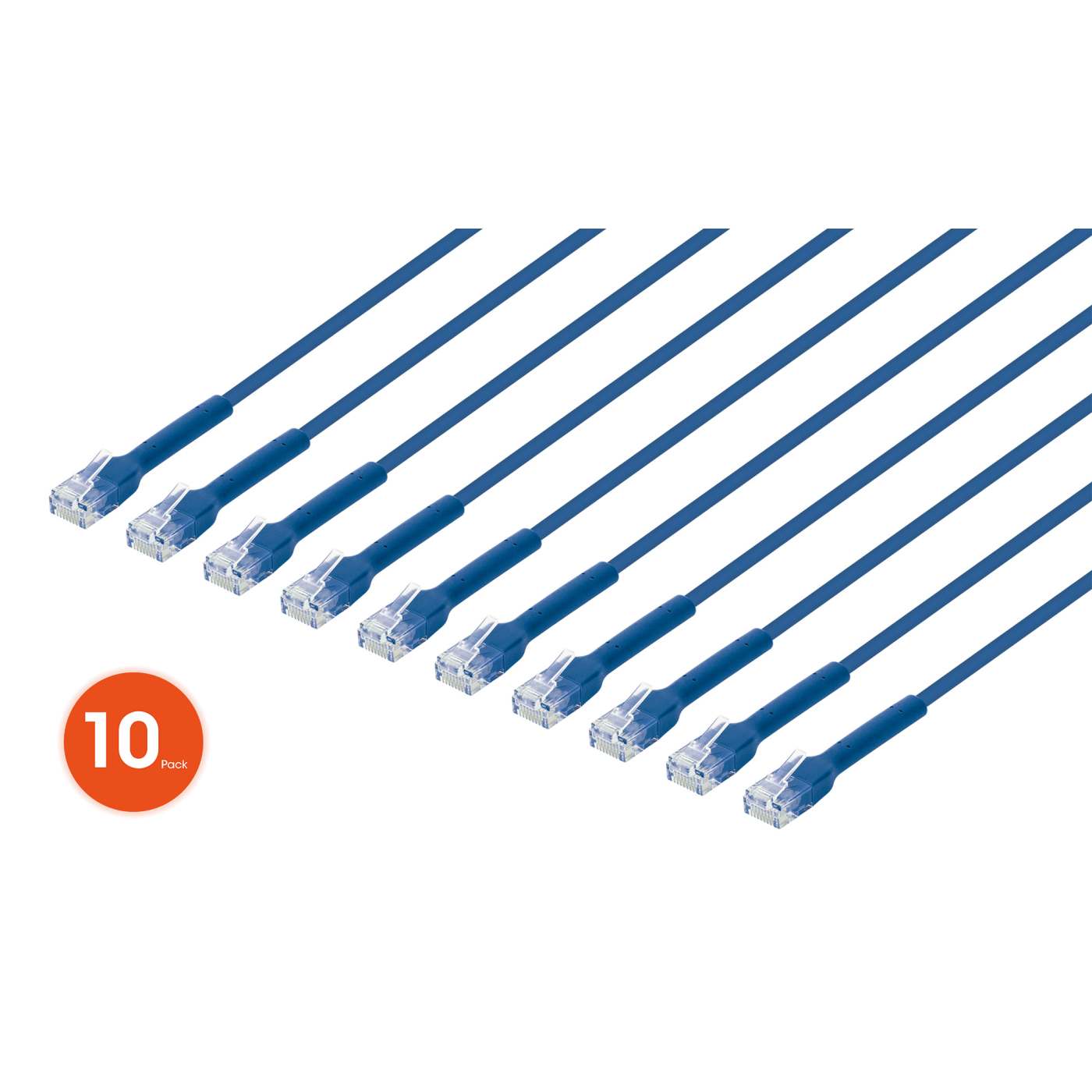 Cat6 U/UTP FlexiBoot Slim Network Patch Cable, 14 ft., Blue, 10-Pack Image 1