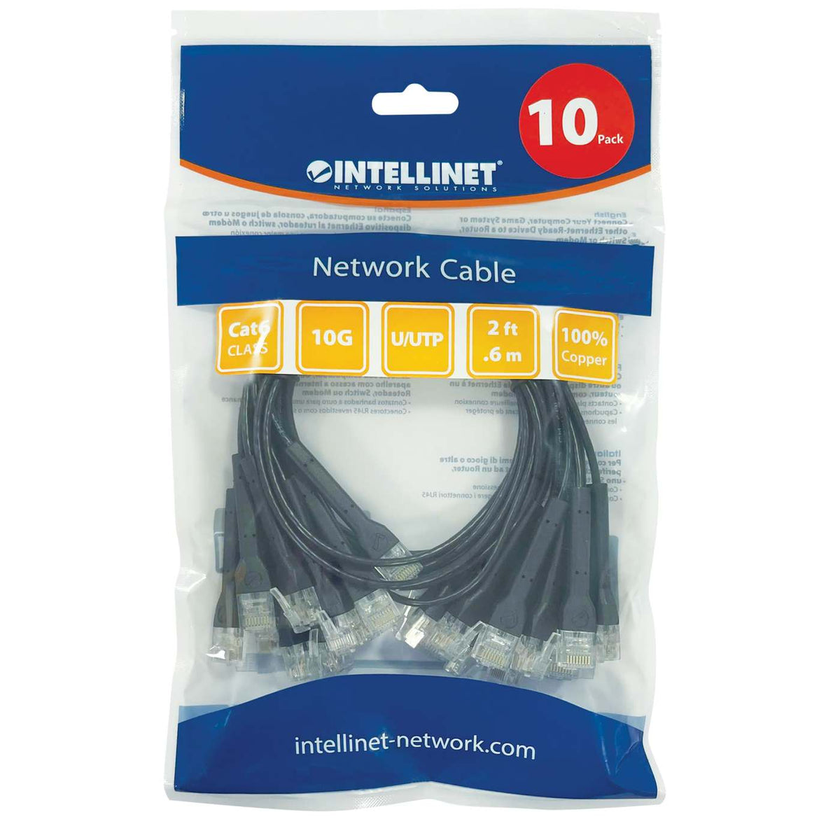 Cat6 U/UTP FlexiBoot Slim Network Patch Cable, 2 ft., Black, 10-Pack Packaging Image 2