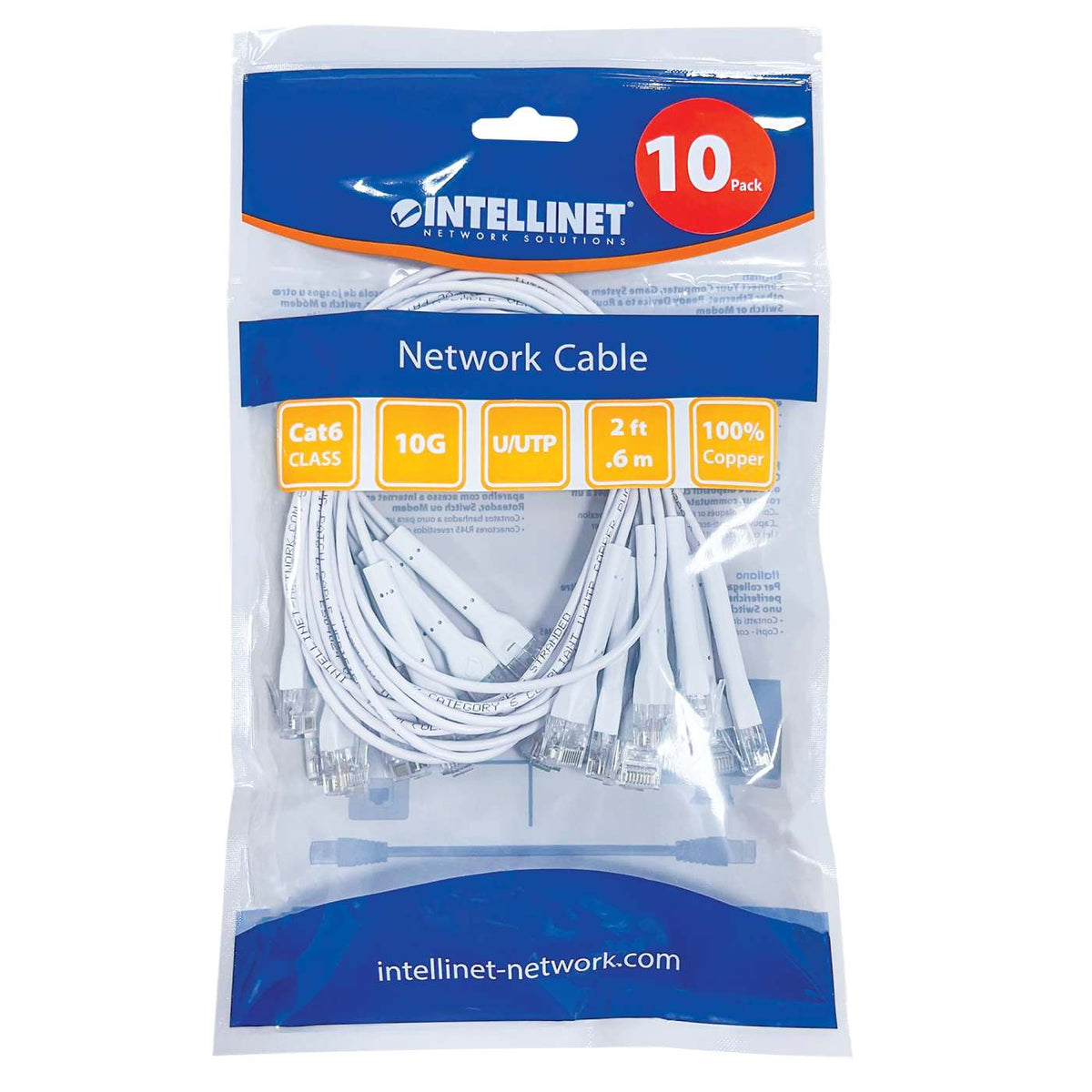 Cat6 U/UTP FlexiBoot Slim Network Patch Cable, 2 ft., White, 10-Pack Packaging Image 2