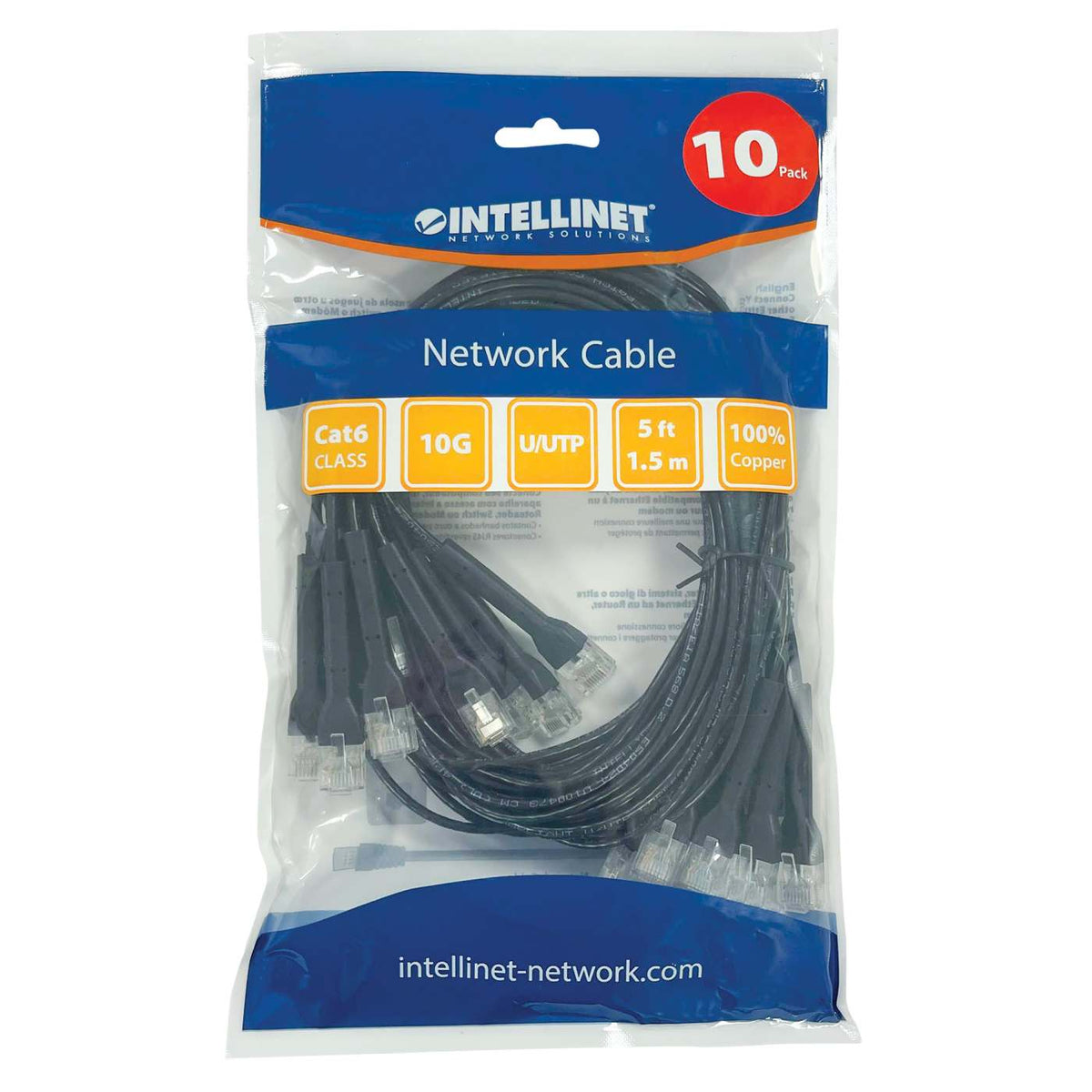 Cat6 U/UTP FlexiBoot Slim Network Patch Cable, 5 ft., Black, 10-Pack Packaging Image 2