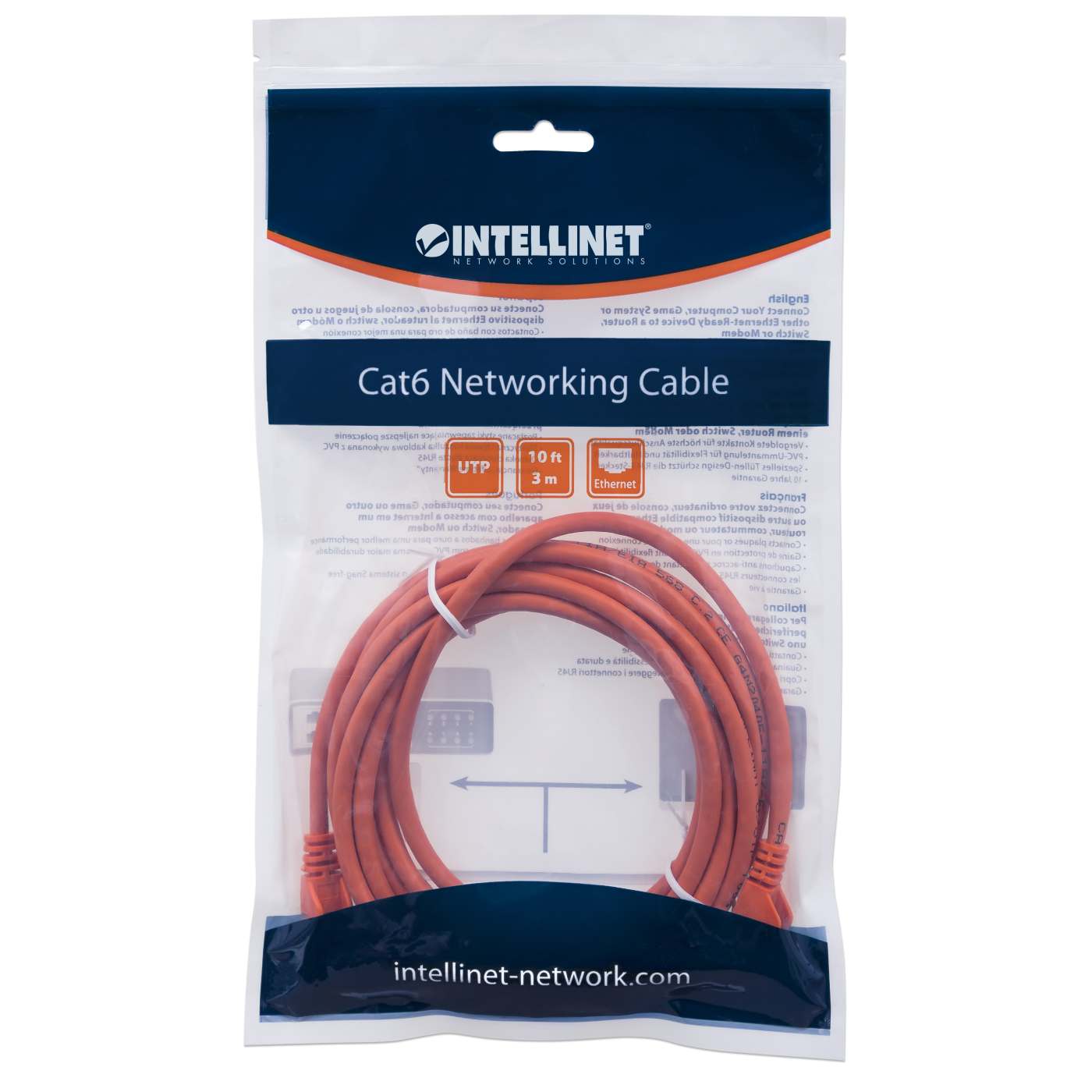 Cat6 U/UTP Network Patch Cable, 0.15 m (0.5 ft.), Orange Packaging Image 2