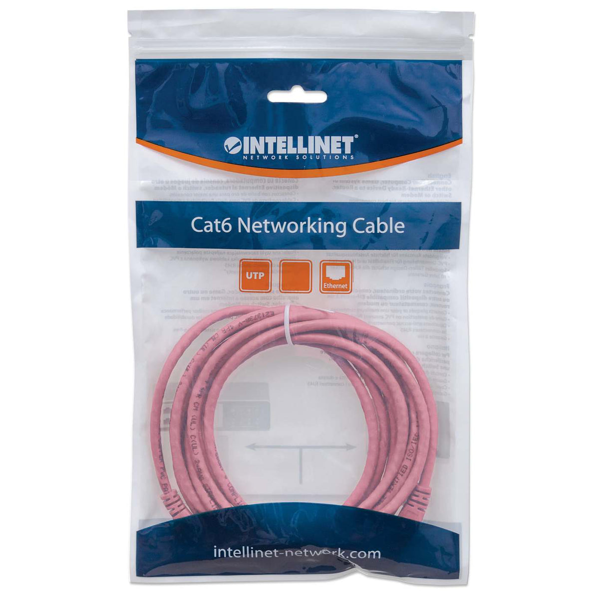 Cat6 U/UTP Network Patch Cable, 10 m (35 ft.), Pink Packaging Image 2