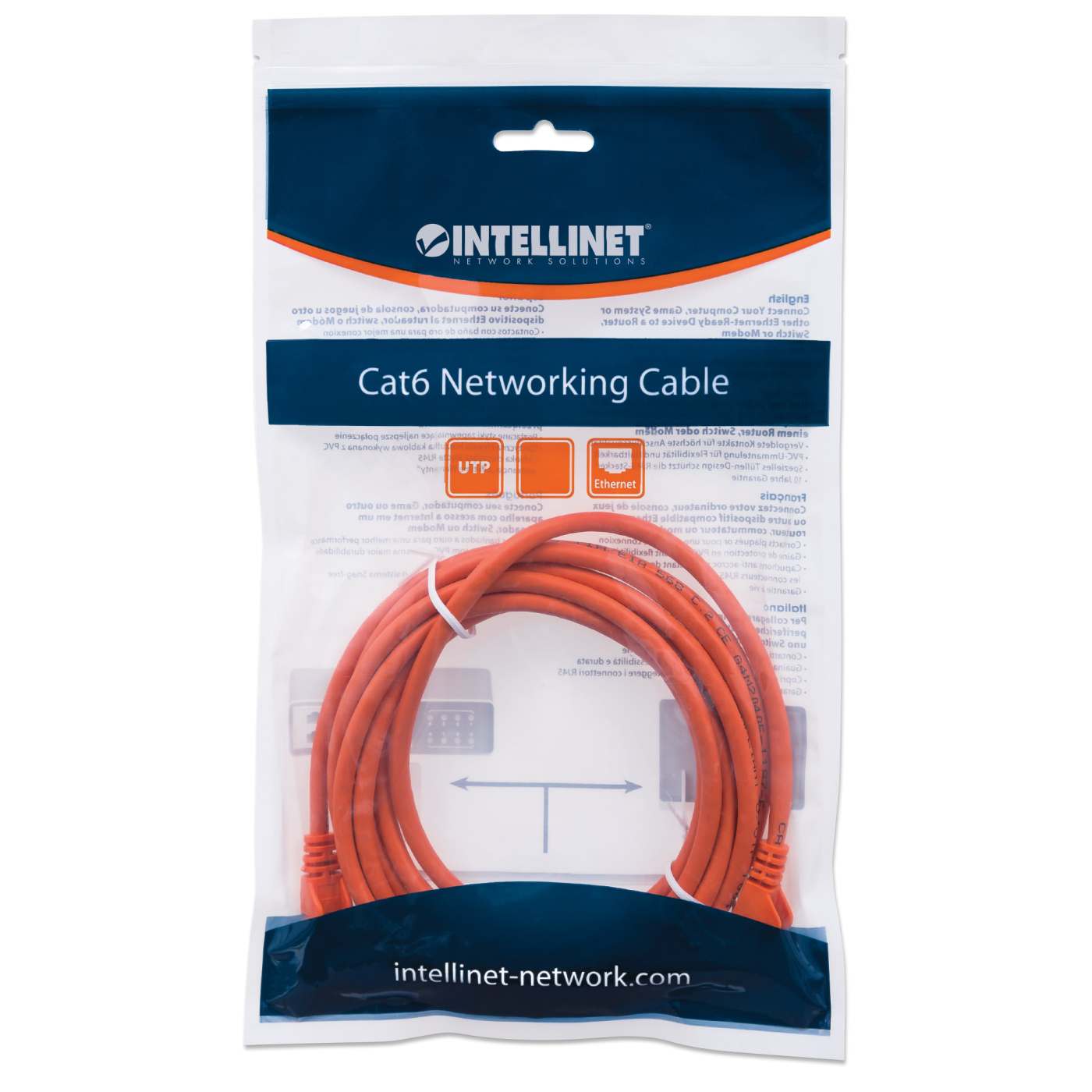 Cat6 U/UTP Network Patch Cable, 23 m (75 ft.), Orange Packaging Image 2