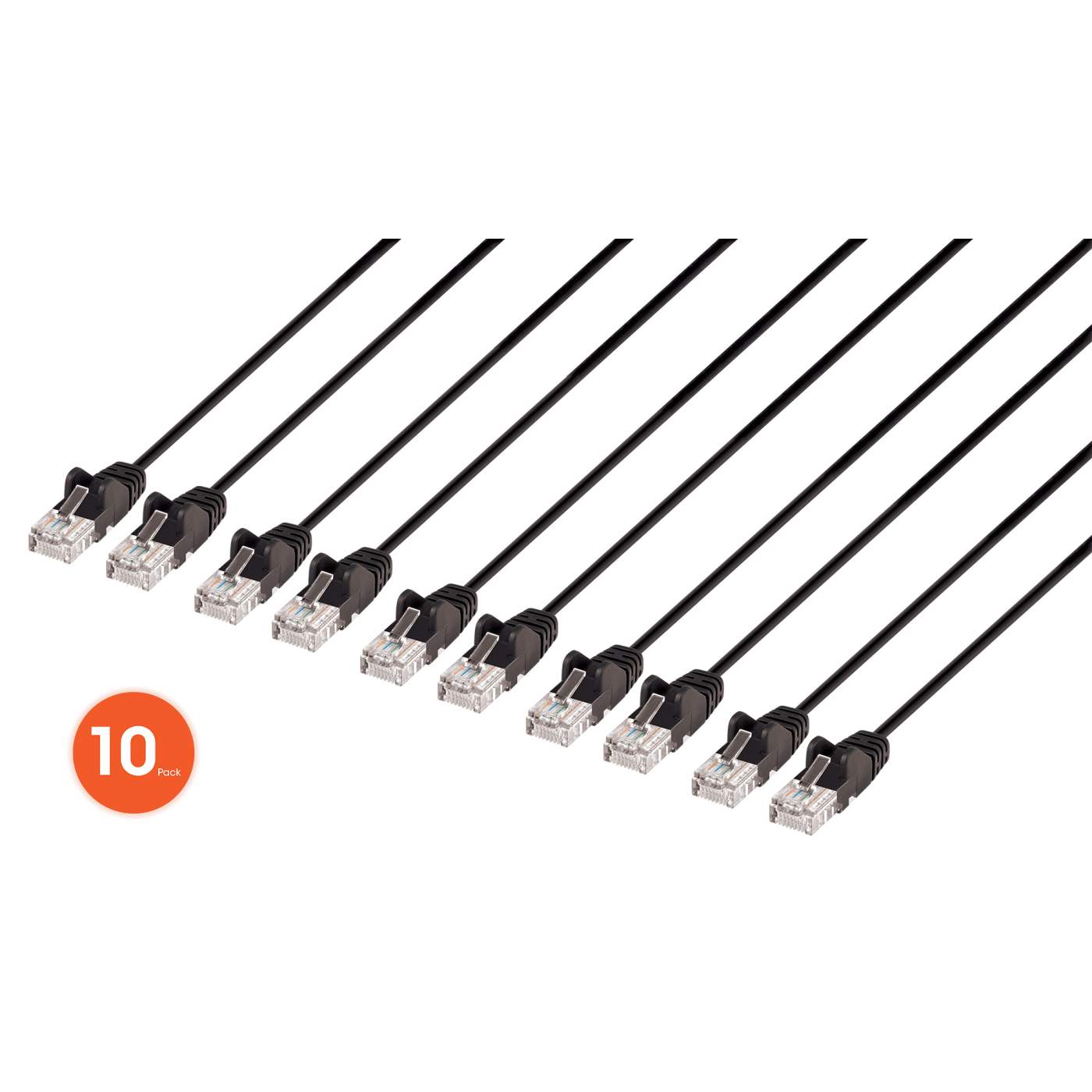 Cat6 U/UTP Slim Network Patch Cable, 10 ft., Black, 10-Pack Image 1