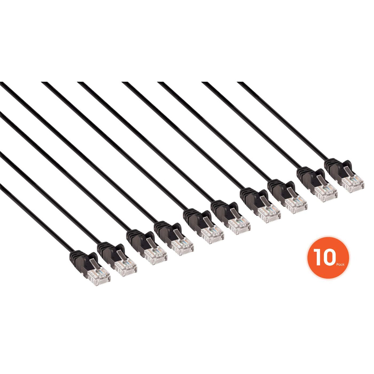 Cat6 U/UTP Slim Network Patch Cable, 10 ft., Black, 10-Pack Image 3