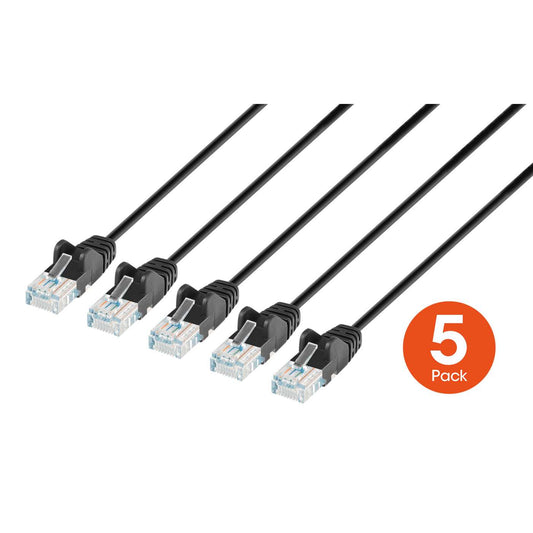 Cat6 U/UTP Slim Network Patch Cable, 25 ft., Black, 5-Pack Image 1